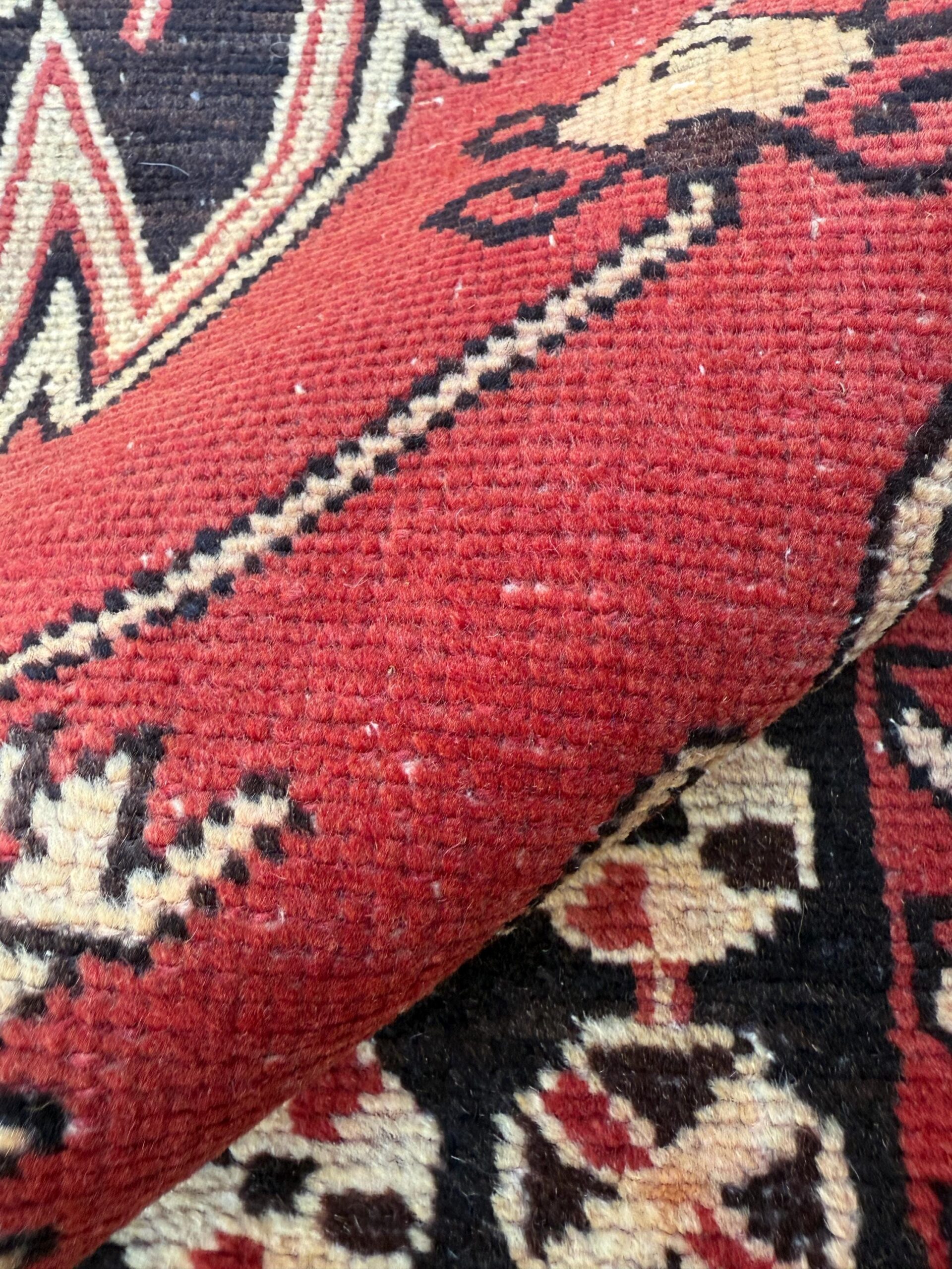 4×6.3 ft. Vintage Turkish Wool Rug: Hand Knotted Anatolian Geometric Carpet 1930s