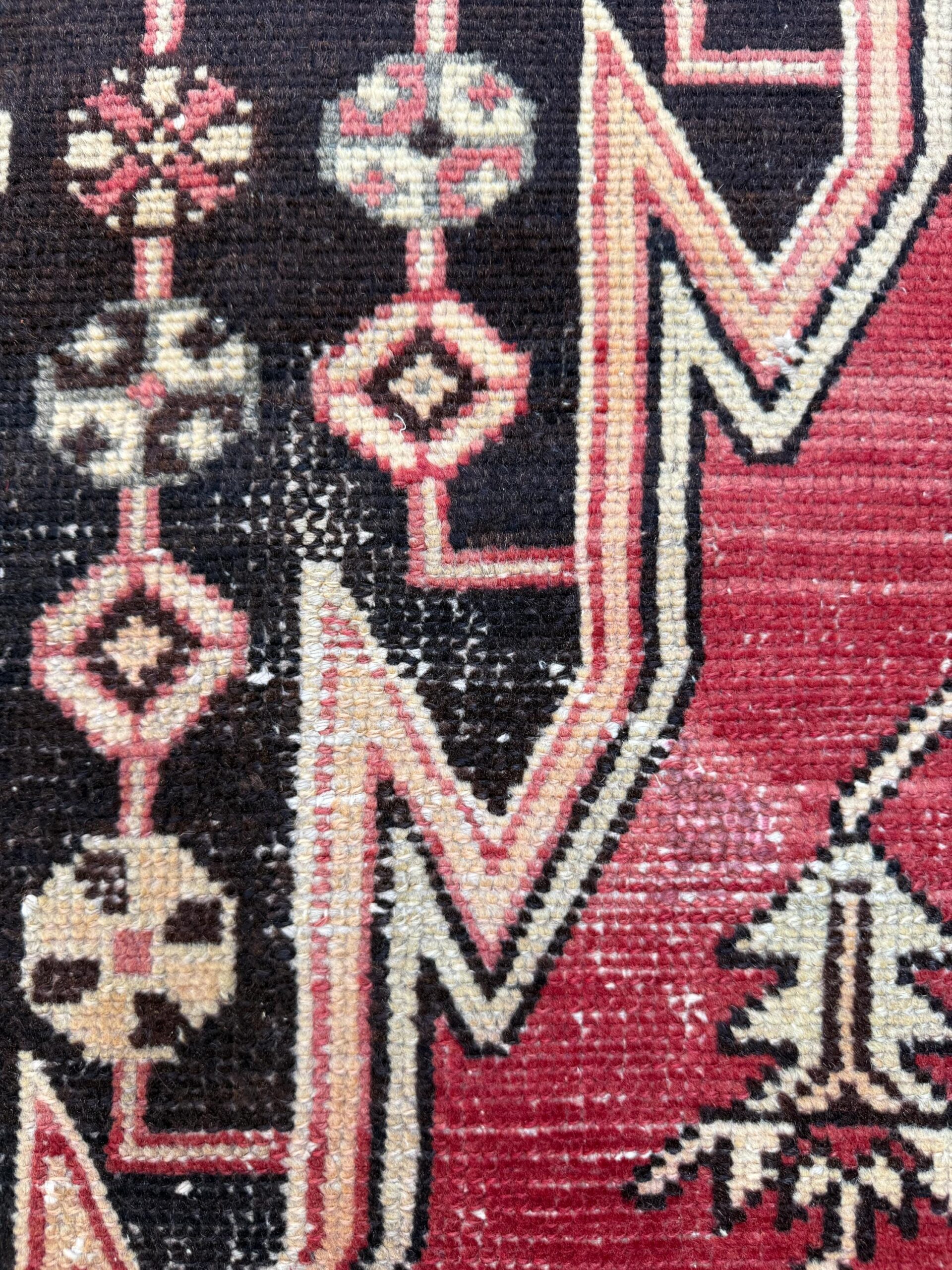 4×6.3 ft. Vintage Turkish Wool Rug: Hand Knotted Anatolian Geometric Carpet 1930s