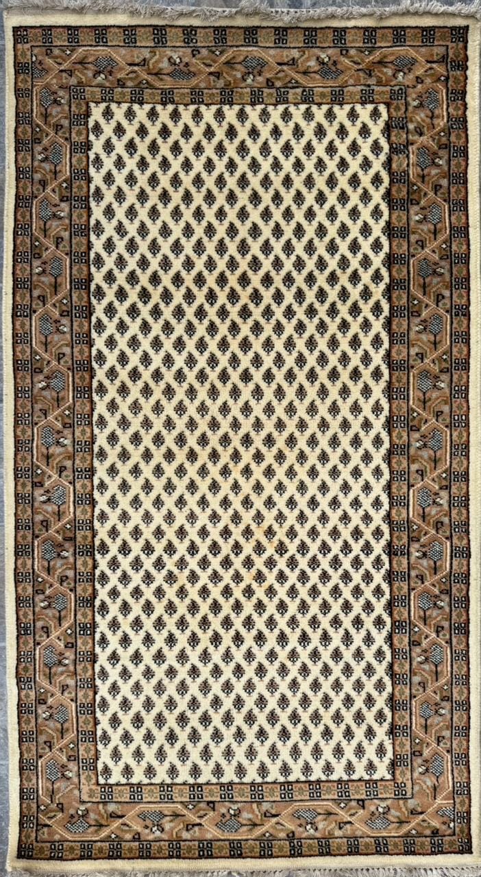 5.4×3 ft Badam Gul Mir 1990s Vintage Wool Rug: Hand Knotted Oriental Carpet, Small Geometric Tribal Area Rug