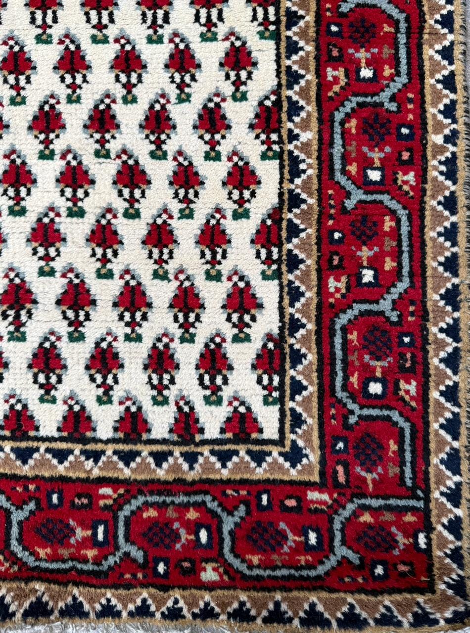 5.1×2.11 ft Badam Gul Mir Wool Rug: 1980s Vintage Hand Knotted Oriental Carpet, Small Geometric Tribal Area Rug