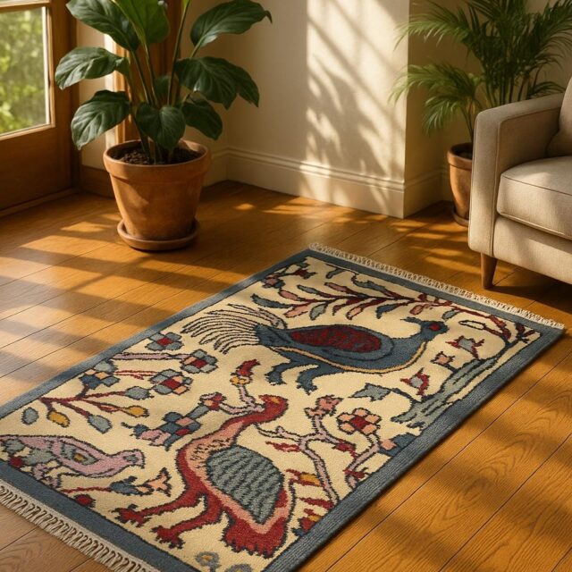 2×3 ft. Tree of Life Wool Rug: Handmade Turkish Oushak Carpet