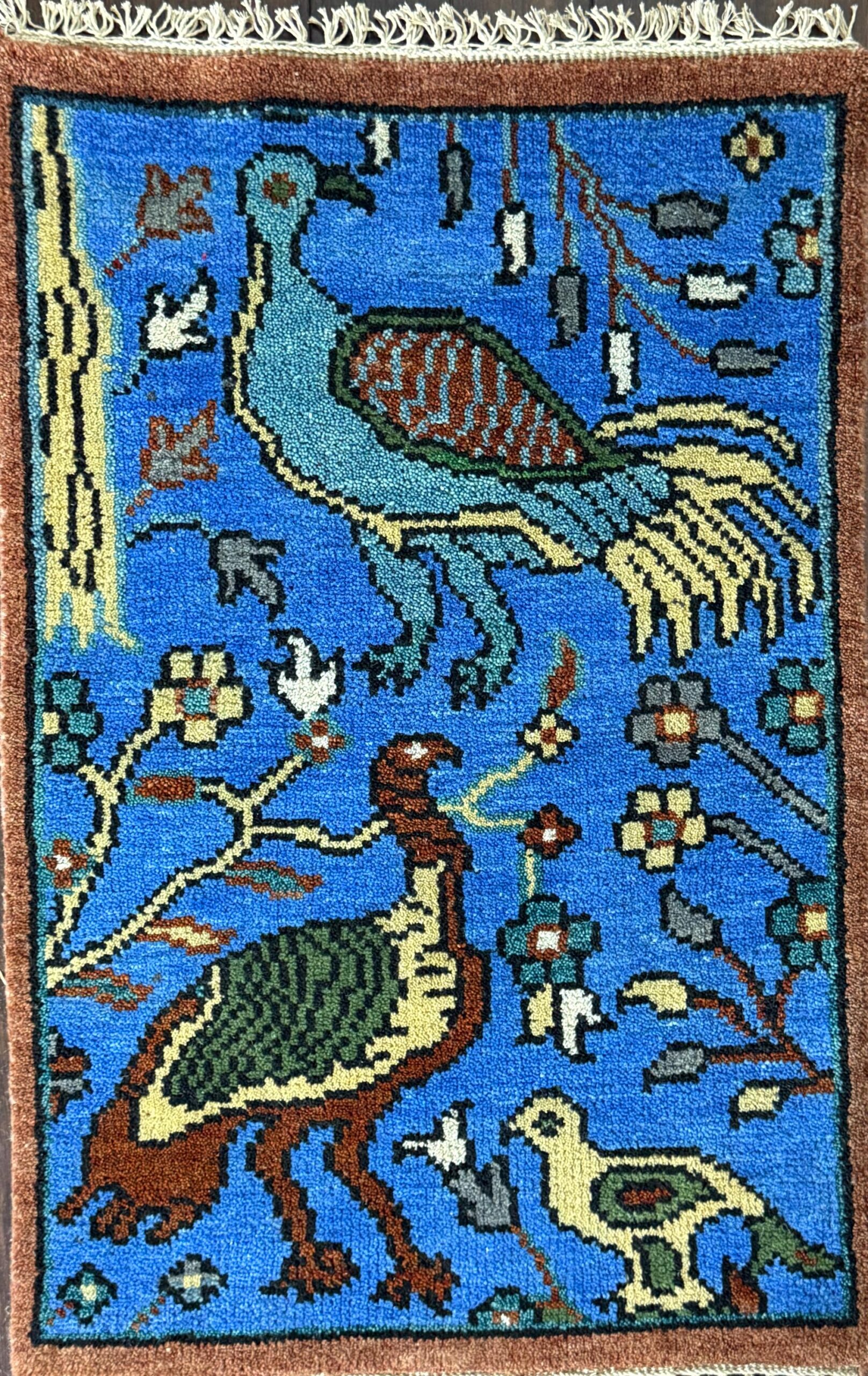 2×3 ft Handmade Oushak Rug: Tree of Life Wool Carpet
