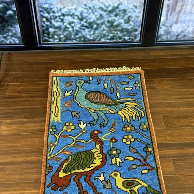 2×3 ft Handmade Oushak Rug: Tree of Life Wool Carpet