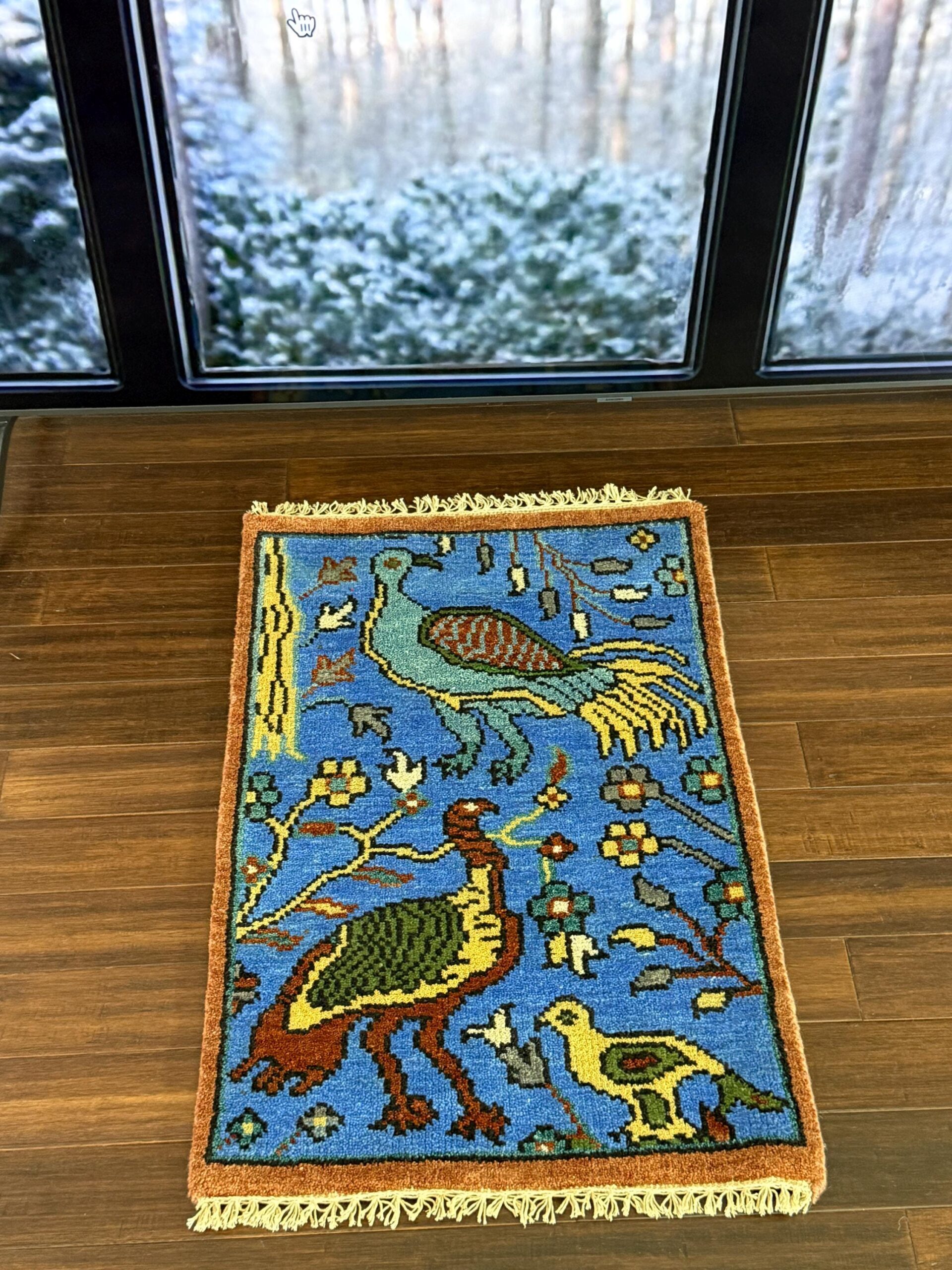 2×3 ft Handmade Oushak Rug: Tree of Life Wool Carpet