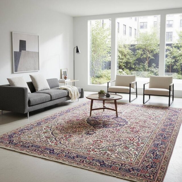 8.4×11.5 ft. Vintage 1940s Kashan Royal Design Rug: Hand Knotted Wool Oriental Bohemian Large Carpet