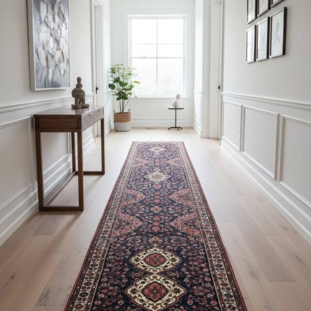 3.8×14 ft Vintage 1940s Anatolian Geometric Runner: Hand Knotted Village Wool Oriental Carpet