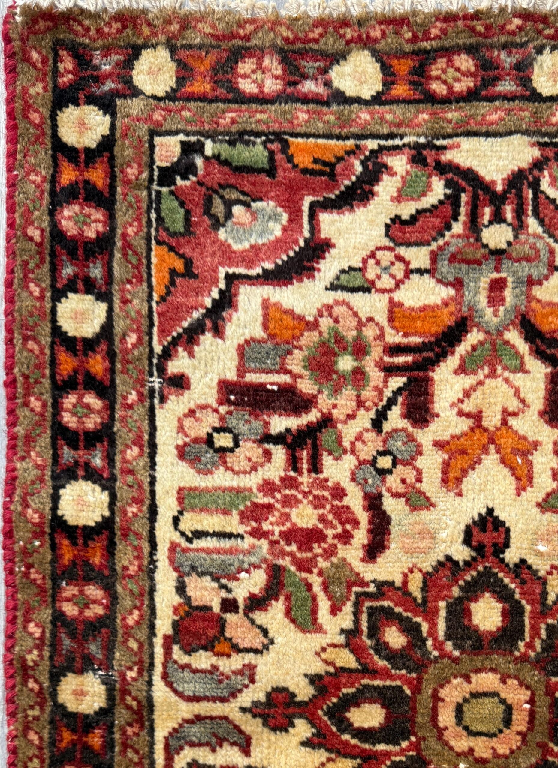2×3 ft 1930s Kashan Wool Rug: Geometric Vintage Accent Rug