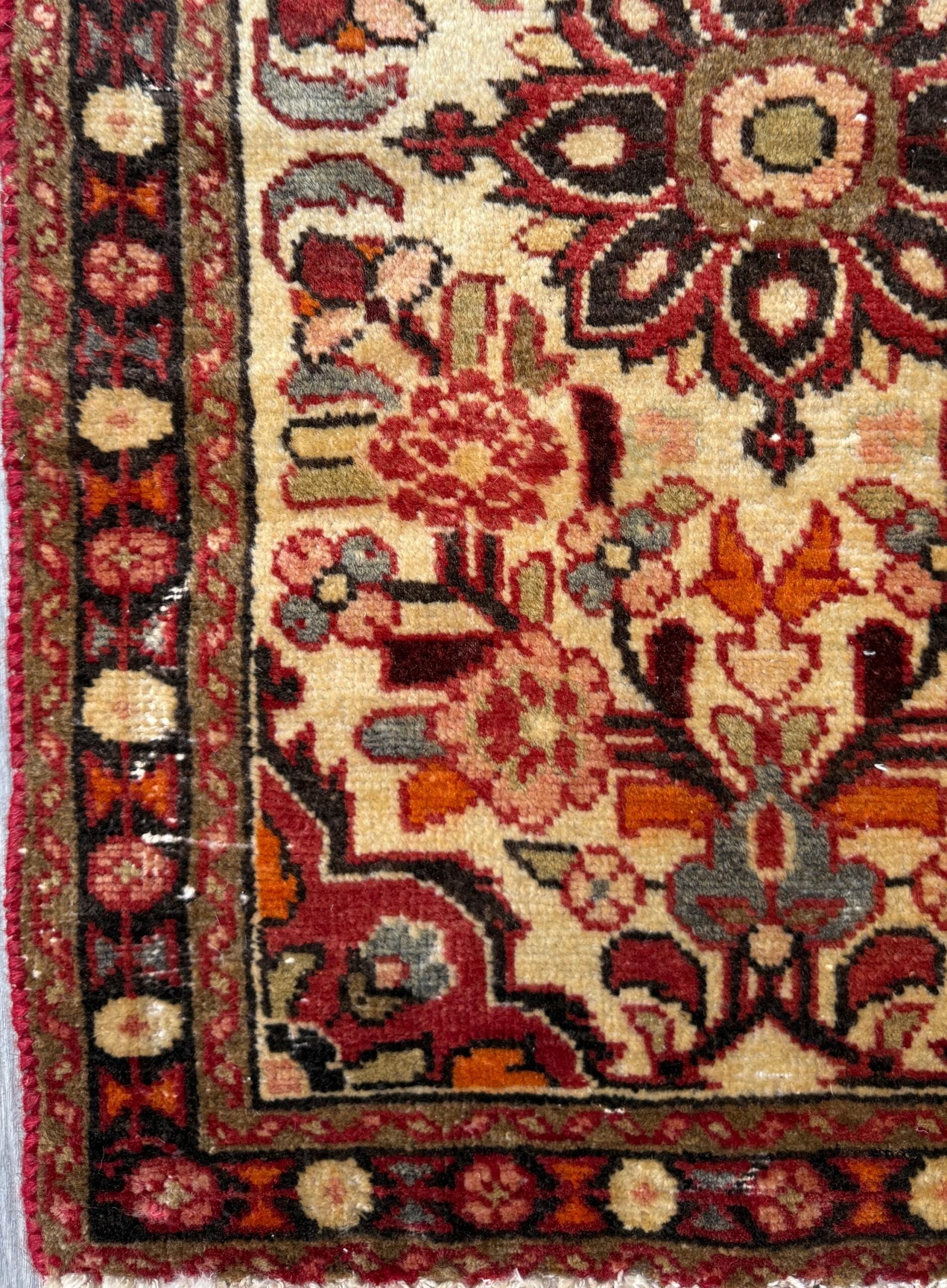 2×3 ft 1930s Kashan Wool Rug: Geometric Vintage Accent Rug