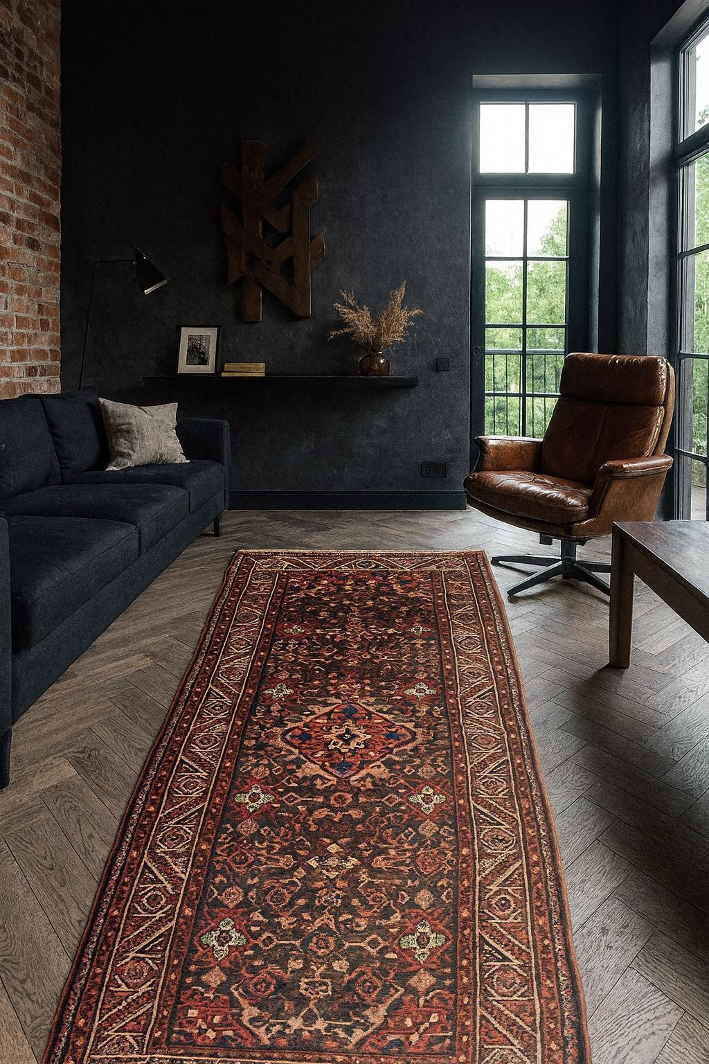 3.8×9.10 ft Vintage 1930s Anatolian Runner Rug: Hand Knotted Wool Village Carpet, Geometric Tribal Design
