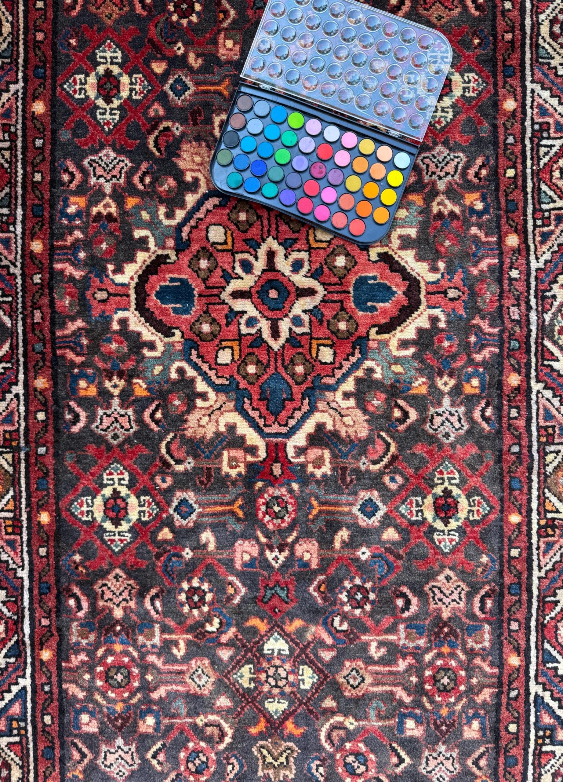 3.8×9.10 ft Vintage 1930s Anatolian Runner Rug: Hand Knotted Wool Village Carpet, Geometric Tribal Design