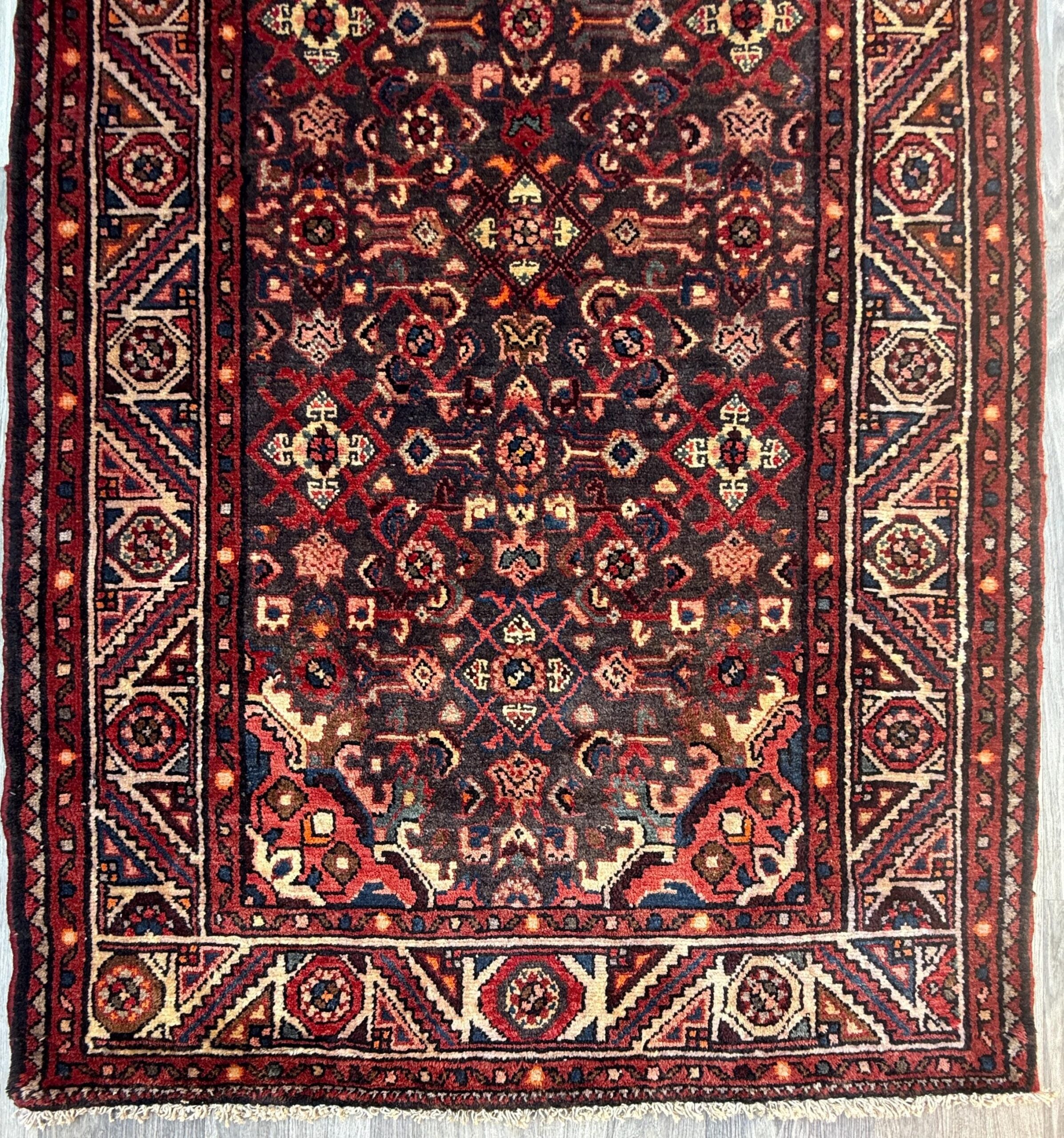 3.8×9.10 ft Vintage 1930s Anatolian Runner Rug: Hand Knotted Wool Village Carpet, Geometric Tribal Design