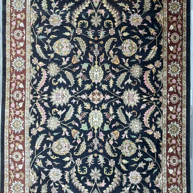 10 x 14 ft Vintage Tabriz Style Wool Rug Hand Knotted Black Vegetable Dye