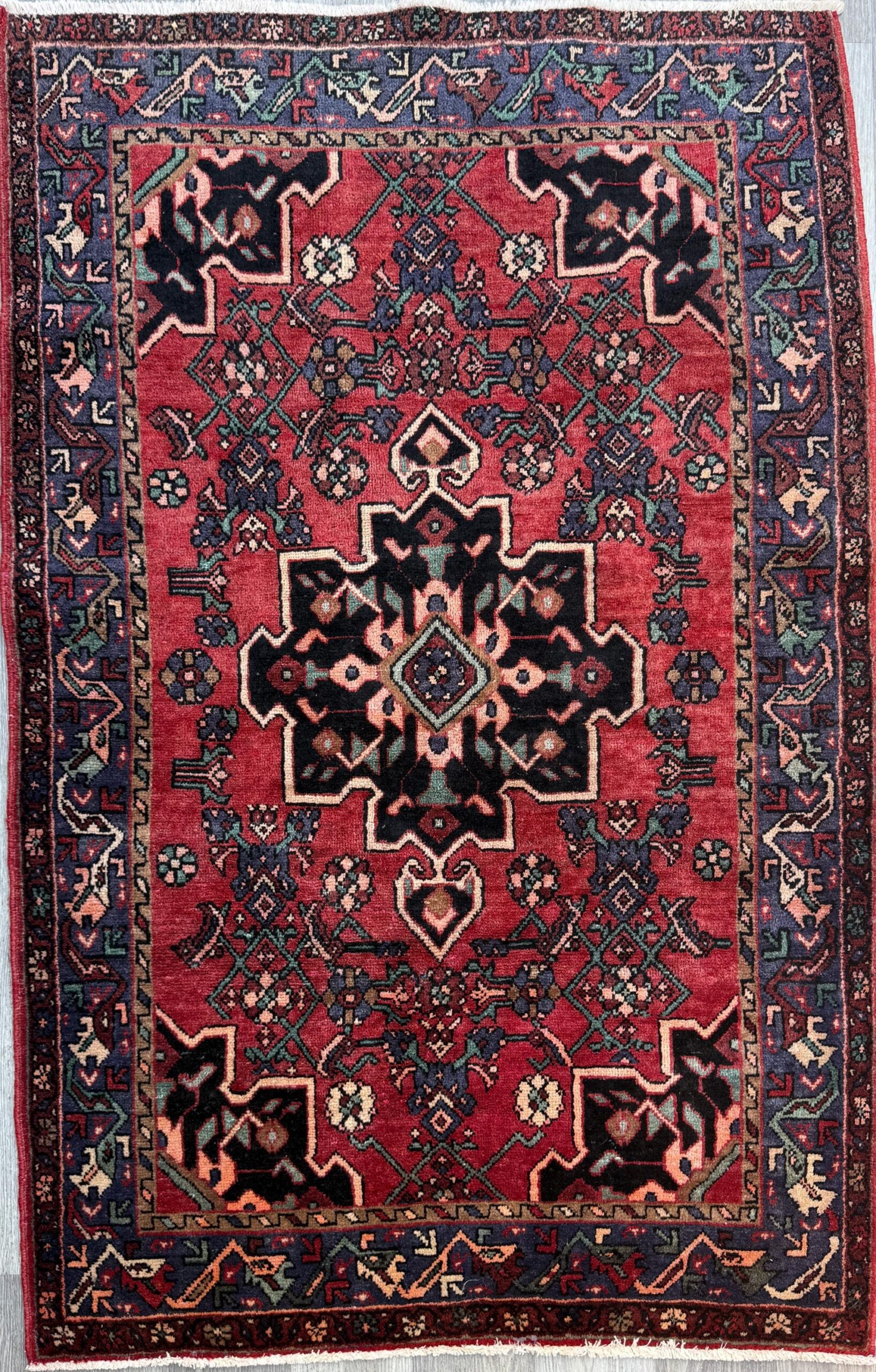 4×7 Vintage Anatolian Rug, Hand Knotted Turkish Geometric Wool Rug