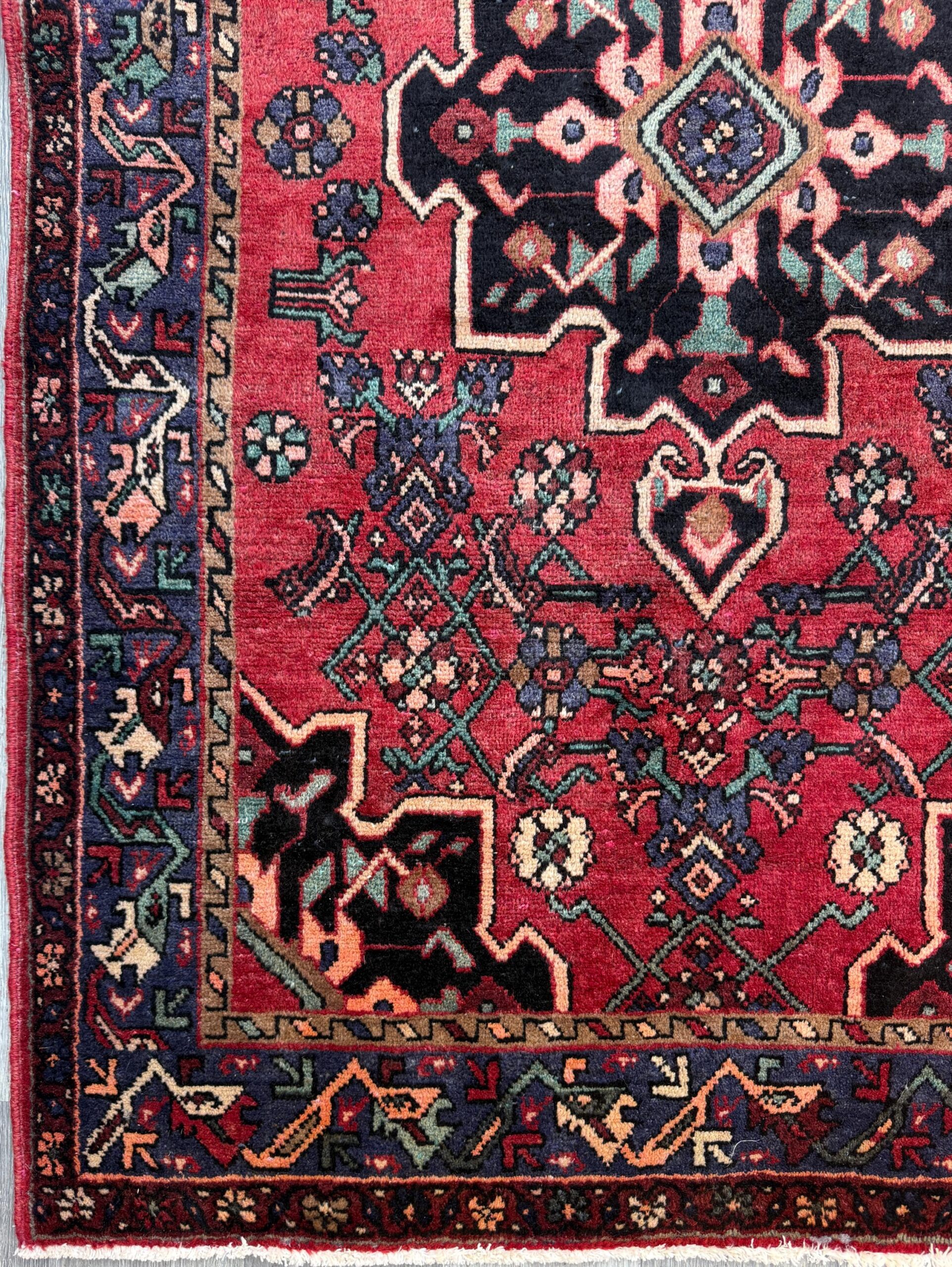 4×7 Vintage Anatolian Rug, Hand Knotted Turkish Geometric Wool Rug