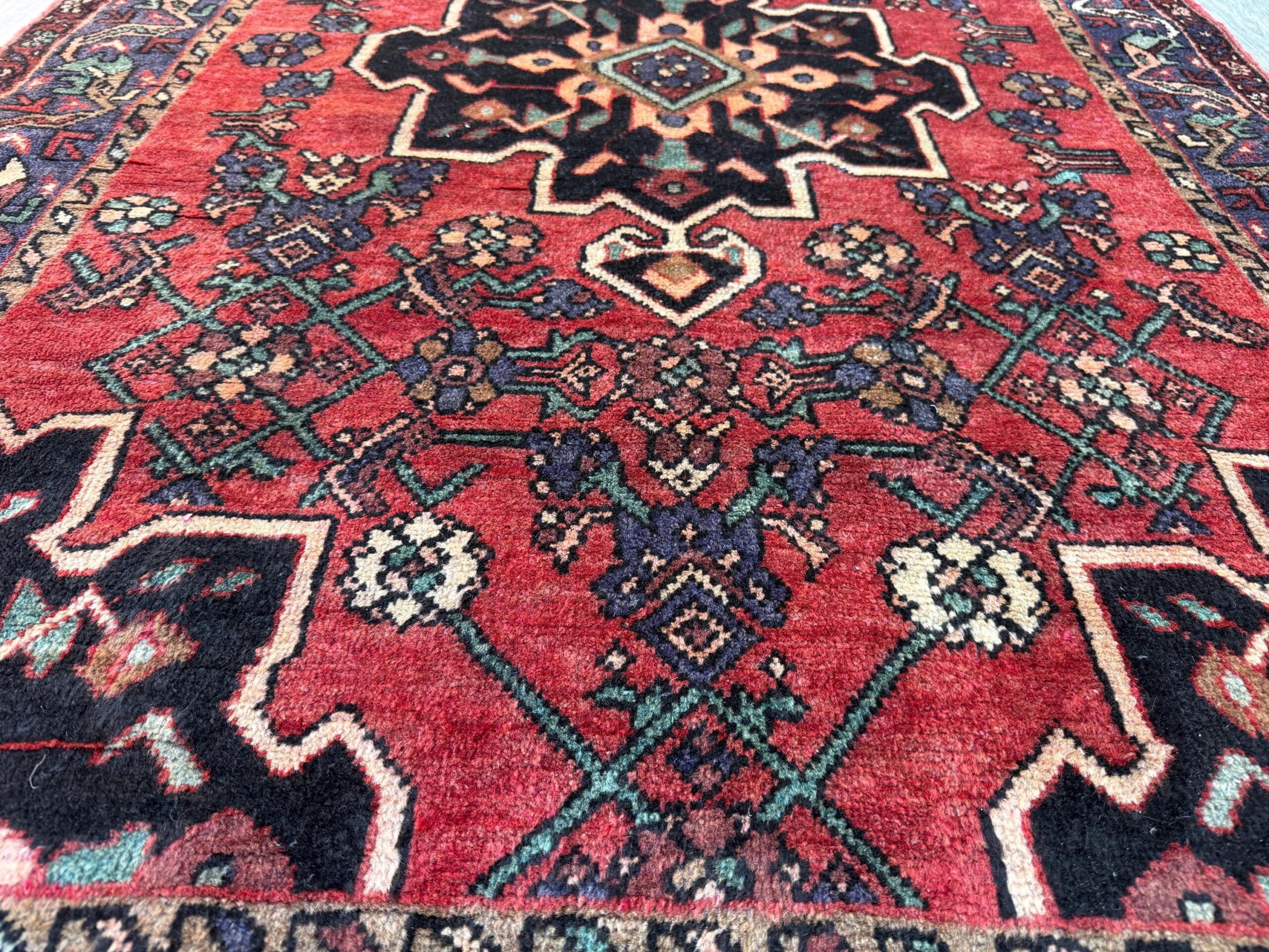 4×7 Vintage Anatolian Rug, Hand Knotted Turkish Geometric Wool Rug