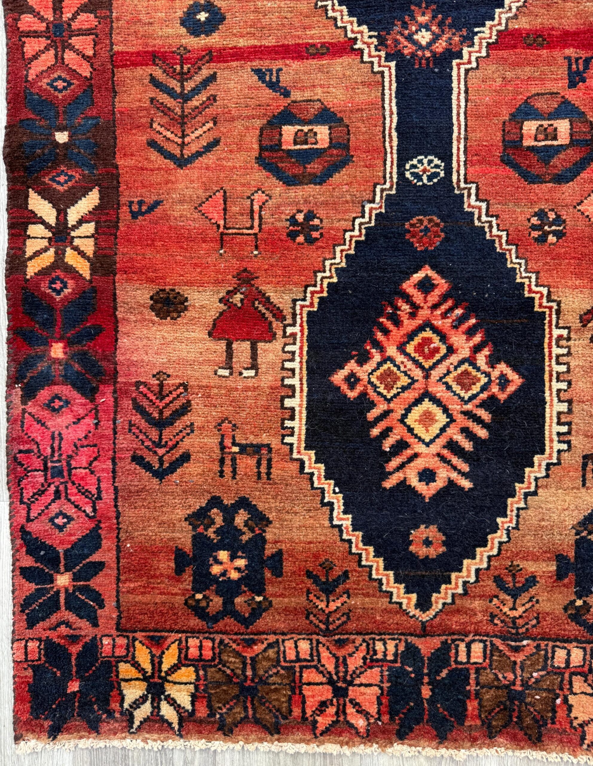 4×7 Vintage Anatolian Rug, Hand Knotted Turkish Geometric Wool Carpet