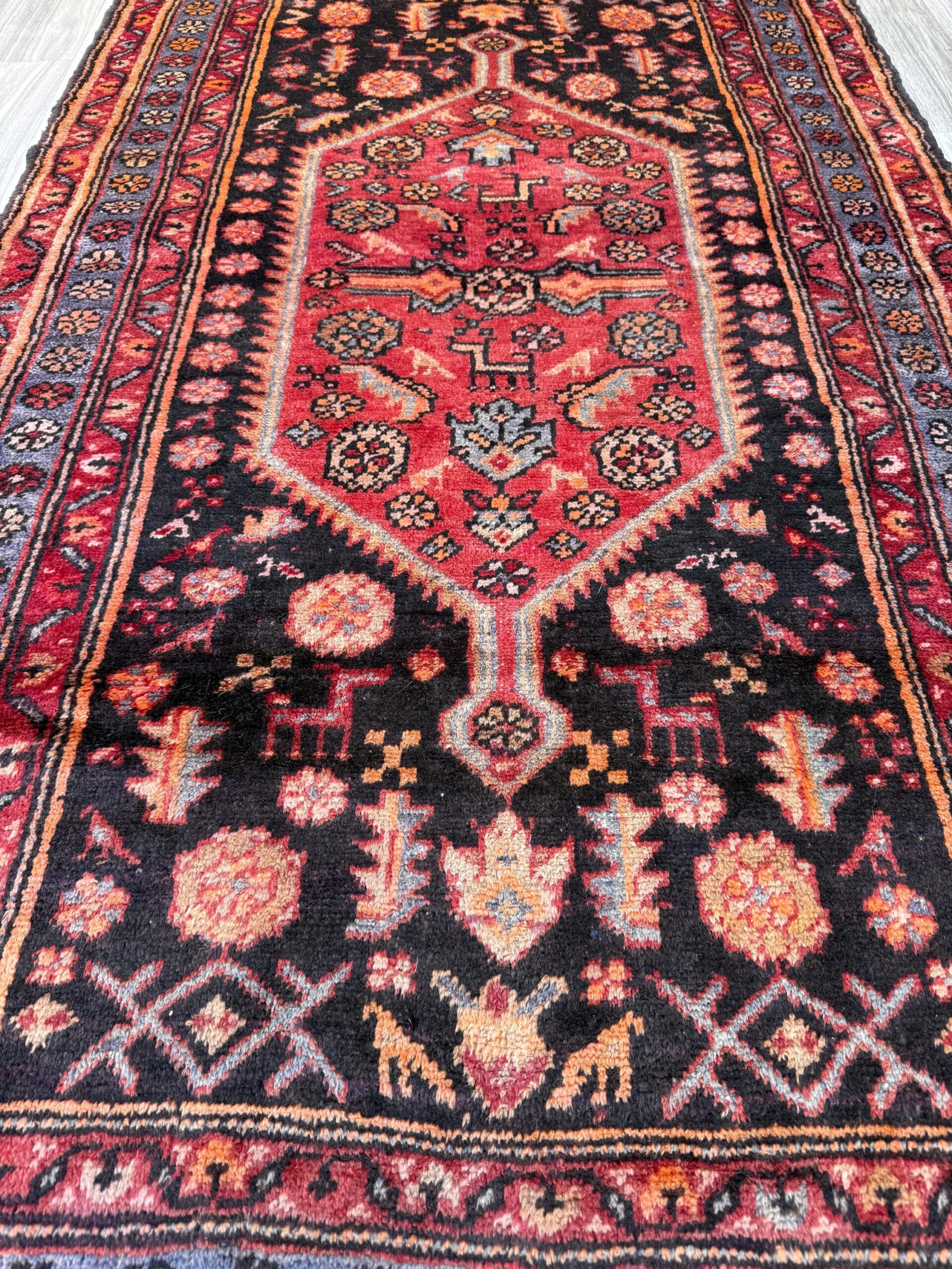 4×7 Vintage Anatolian Rug, Hand Knotted Turkish Geometric Wool