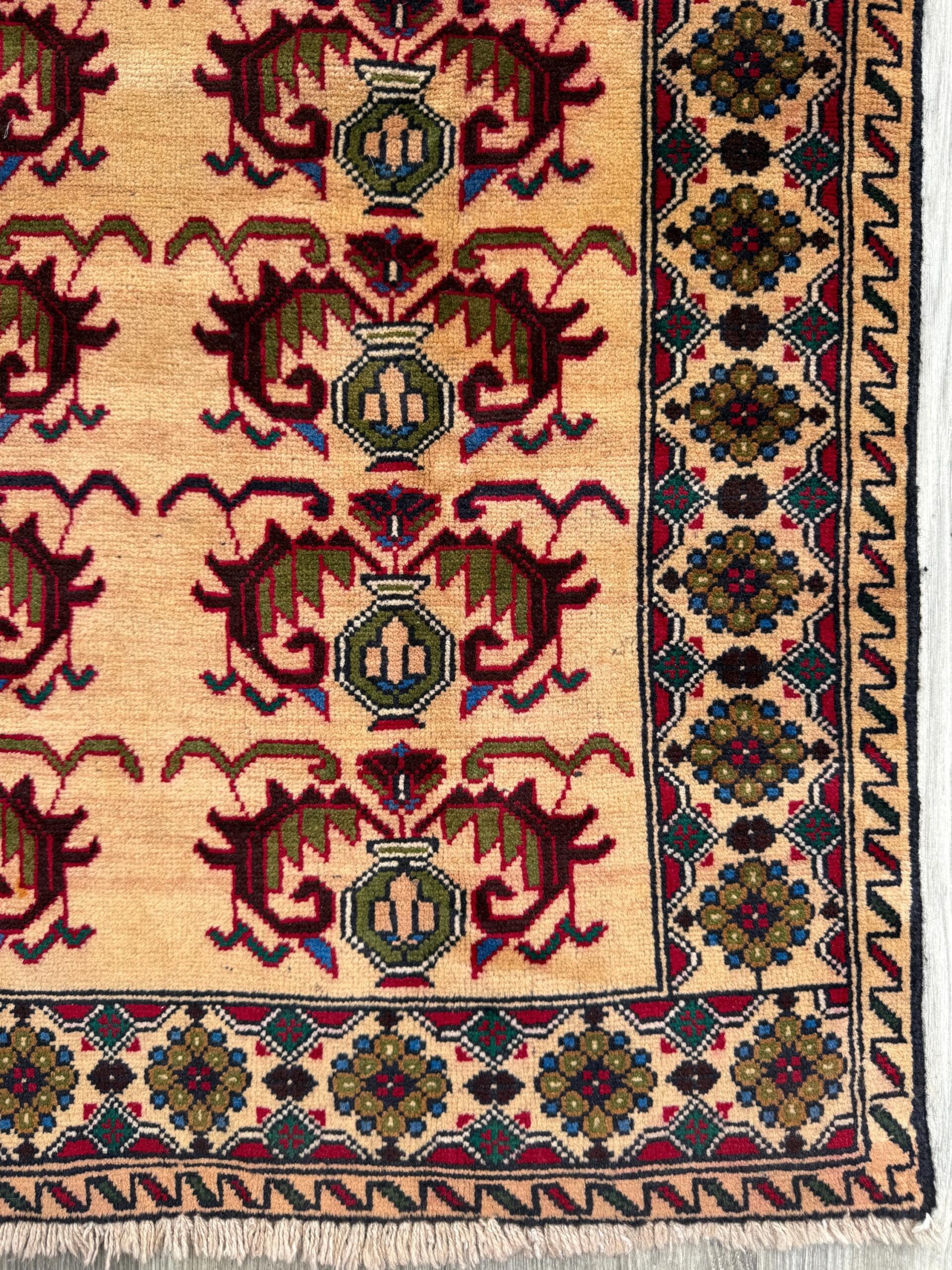3×5 Vintage Afghan Wool Rug, Hand Knotted Turkmen Style