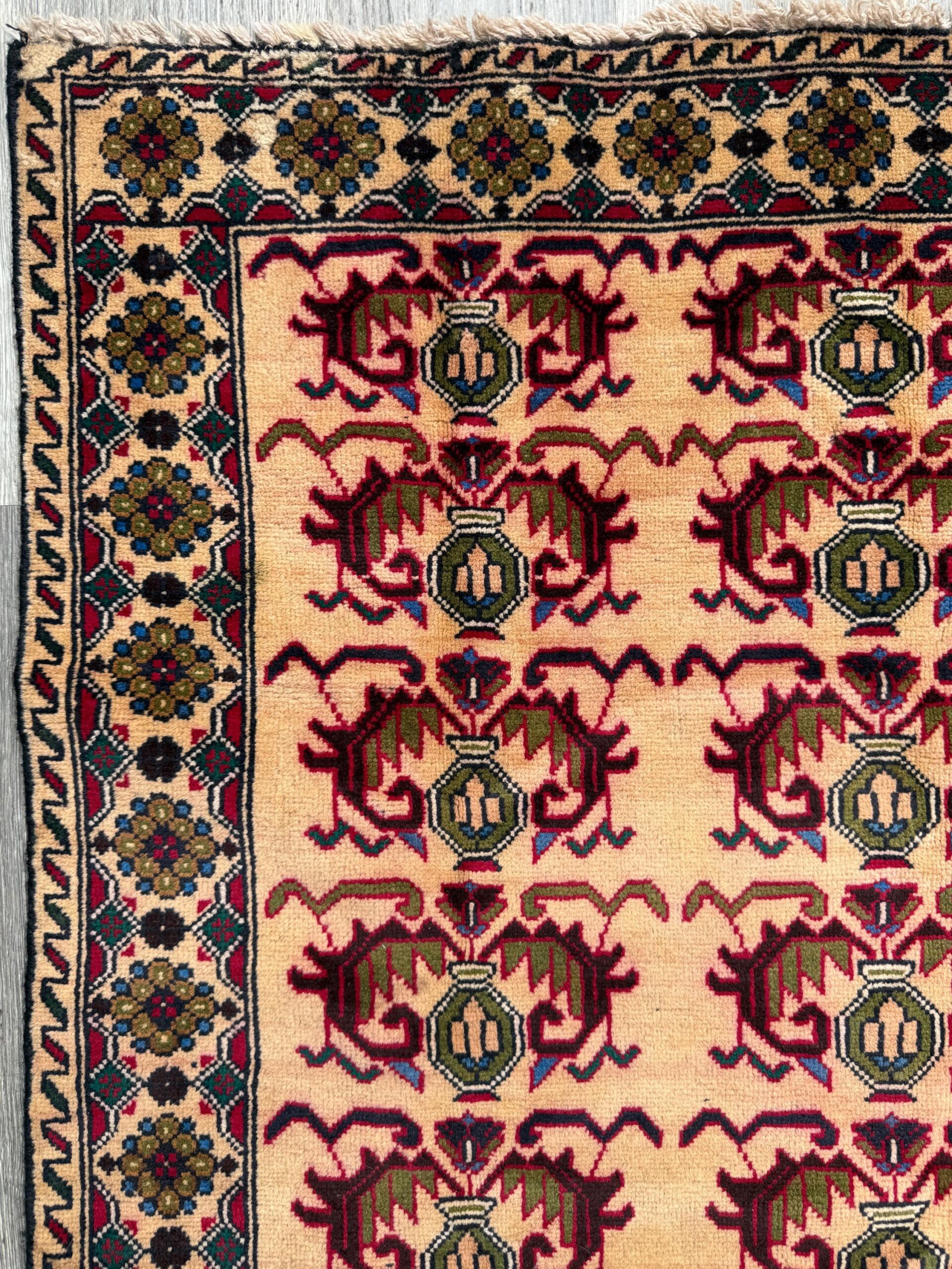 3×5 Vintage Afghan Wool Rug, Hand Knotted Turkmen Style