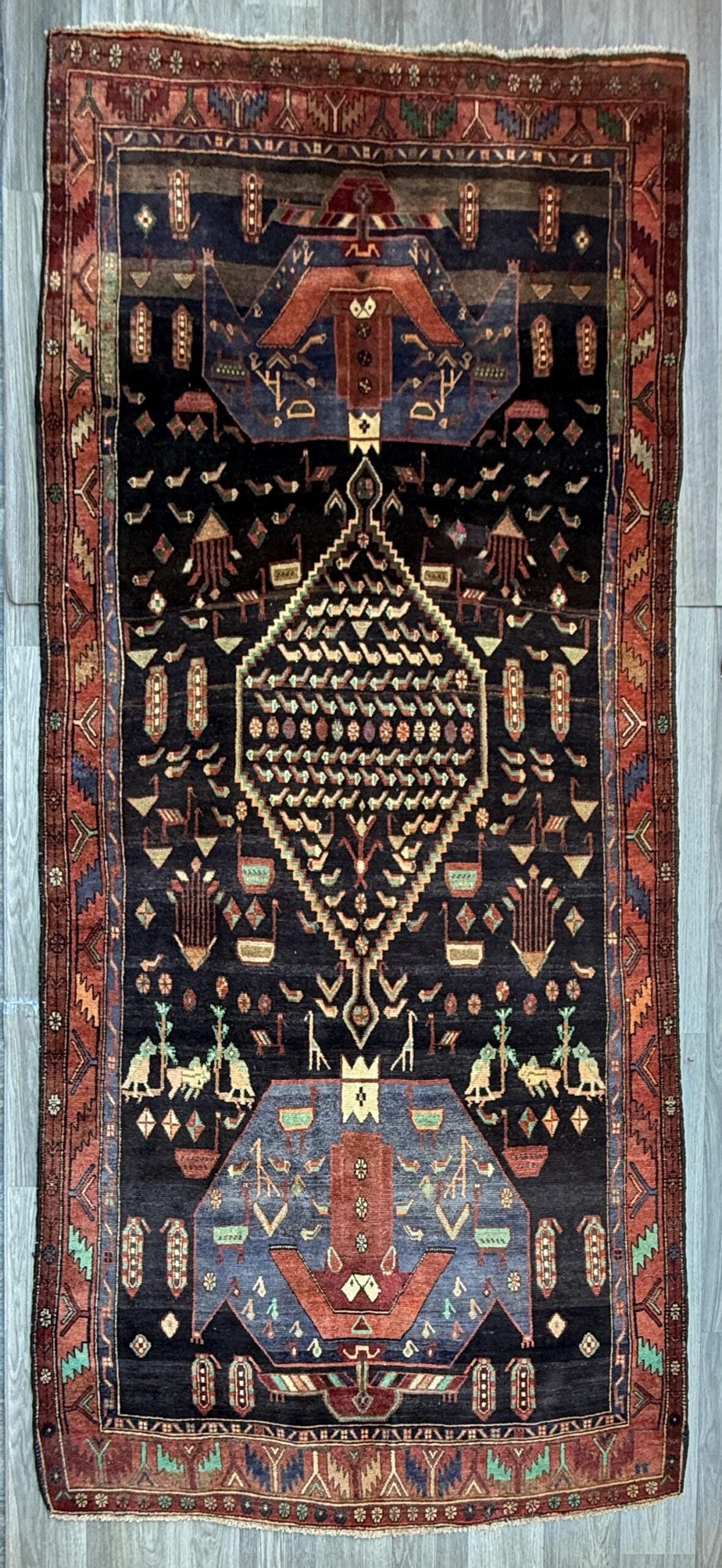Vintage Turkish Rug 5×11 ft, Hand-Knotted Wool Anatolian Tribal Rug, Tree of Life Design