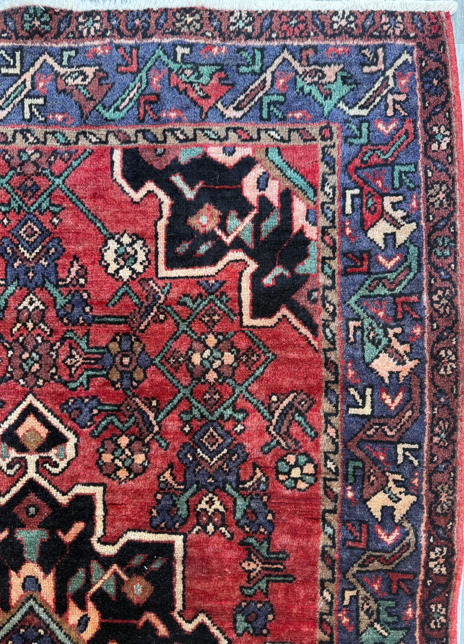 4×7 Vintage Anatolian Rug, Hand Knotted Turkish Geometric Wool Rug