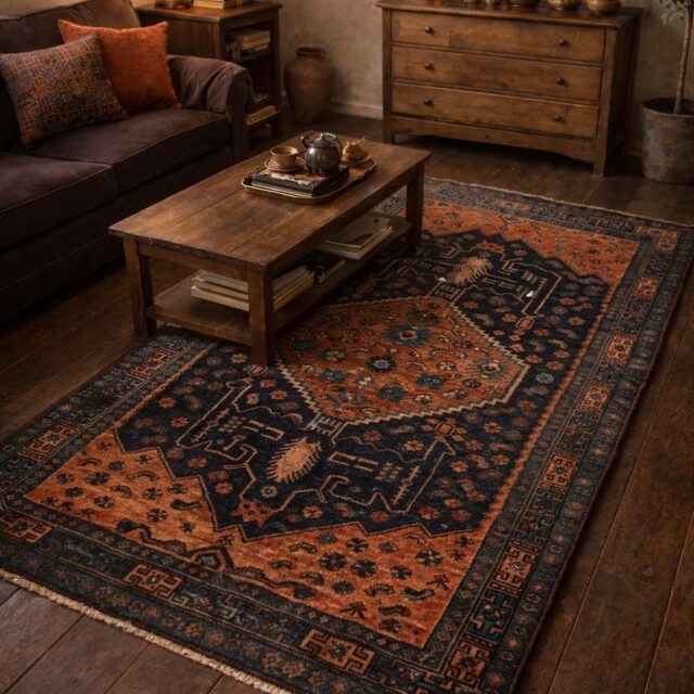 Vintage Turkish Rug 4×7 ft Hand Knotted Authentic Wool Anatolian Geometric Area Rug 1960s Tribal Medallion Carpet