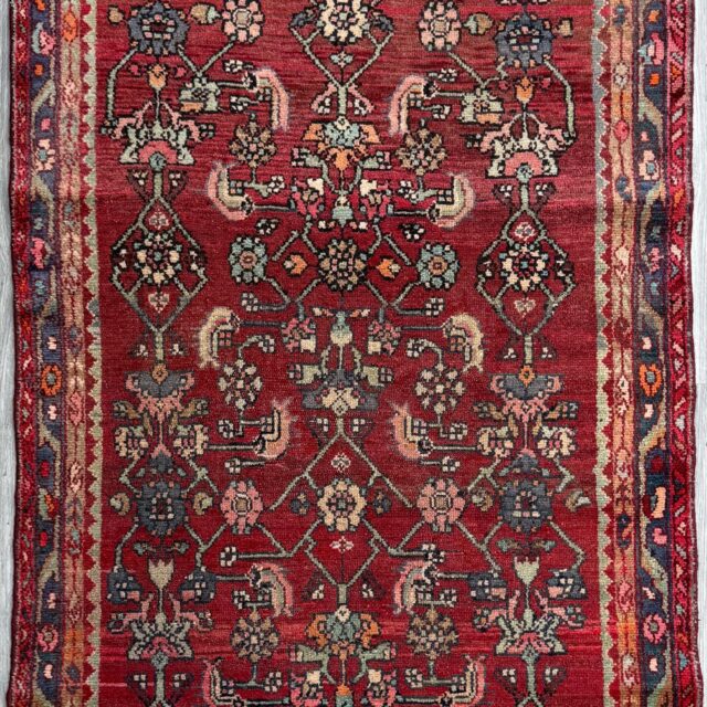 3.5×7 Vintage Tribal Runner Rug, Hand Knotted Wool Area Rug