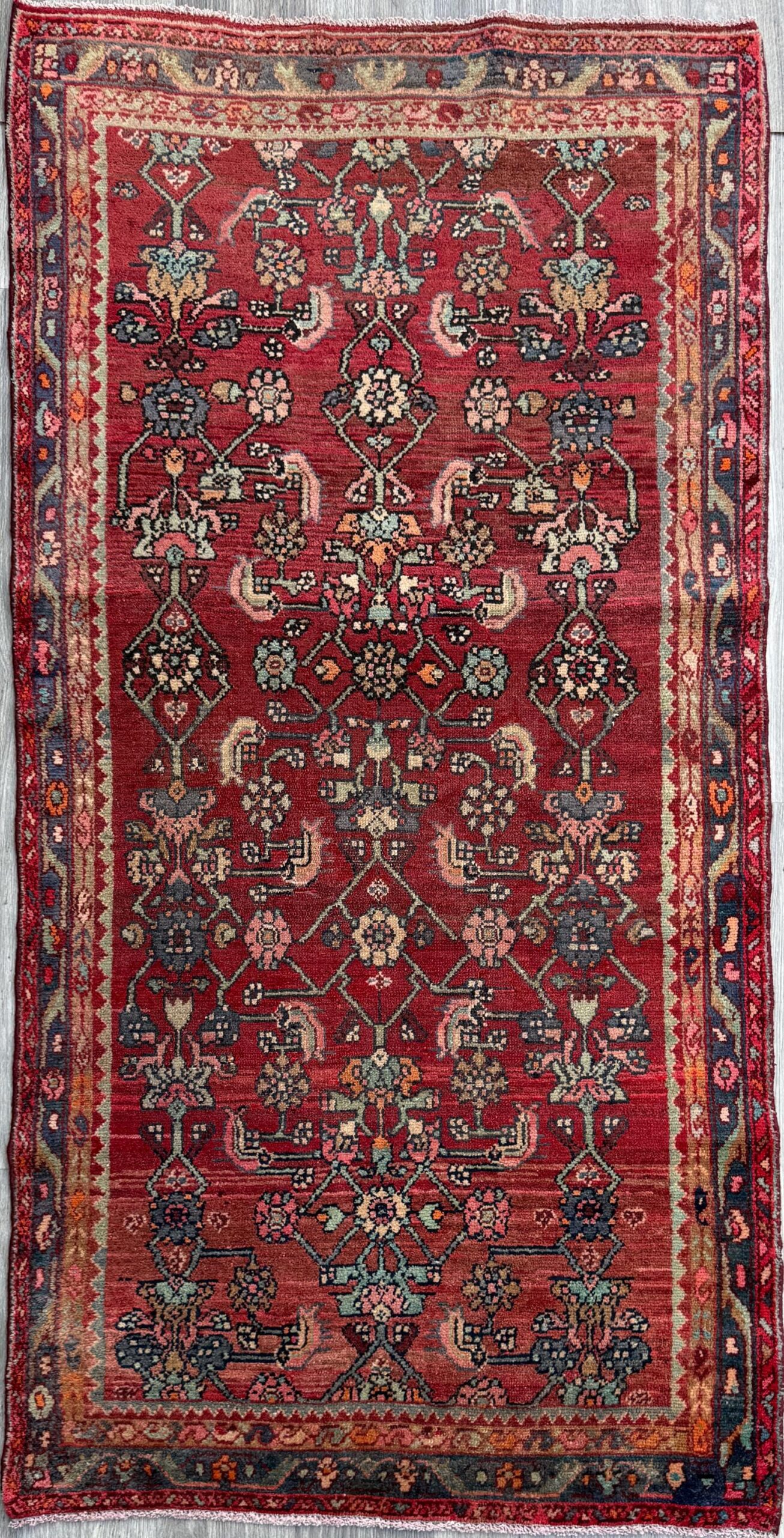 3.5×7 Vintage Tribal Runner Rug, Hand Knotted Wool Area Rug