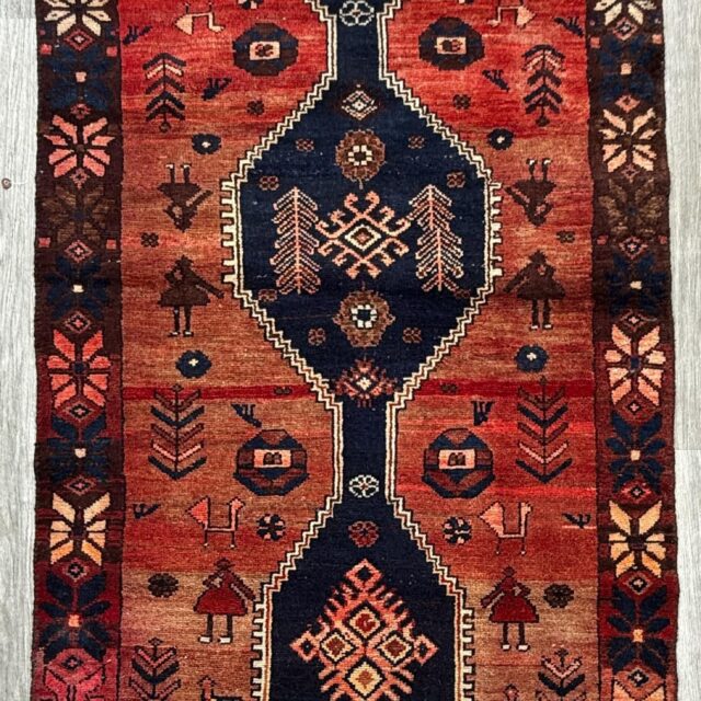4×7 Vintage Anatolian Rug, Hand Knotted Turkish Geometric Wool Carpet