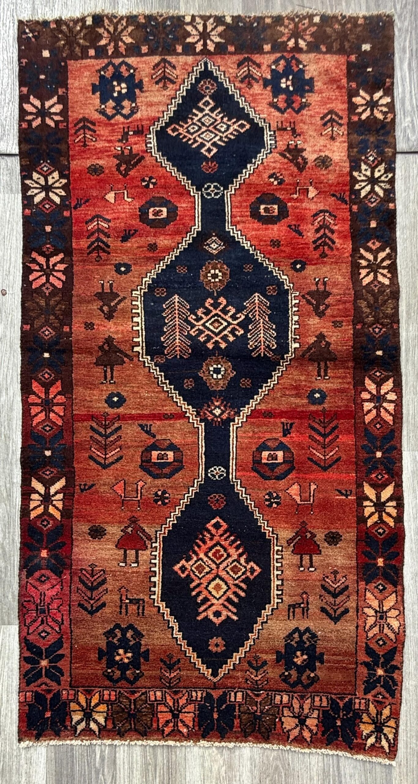 4×7 Vintage Anatolian Rug, Hand Knotted Turkish Geometric Wool Carpet