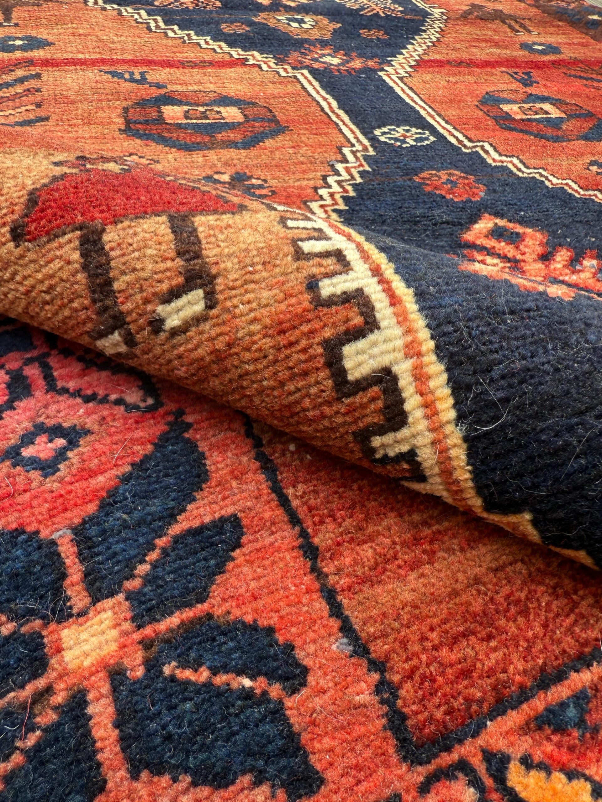 4×7 Vintage Anatolian Rug, Hand Knotted Turkish Geometric Wool Carpet