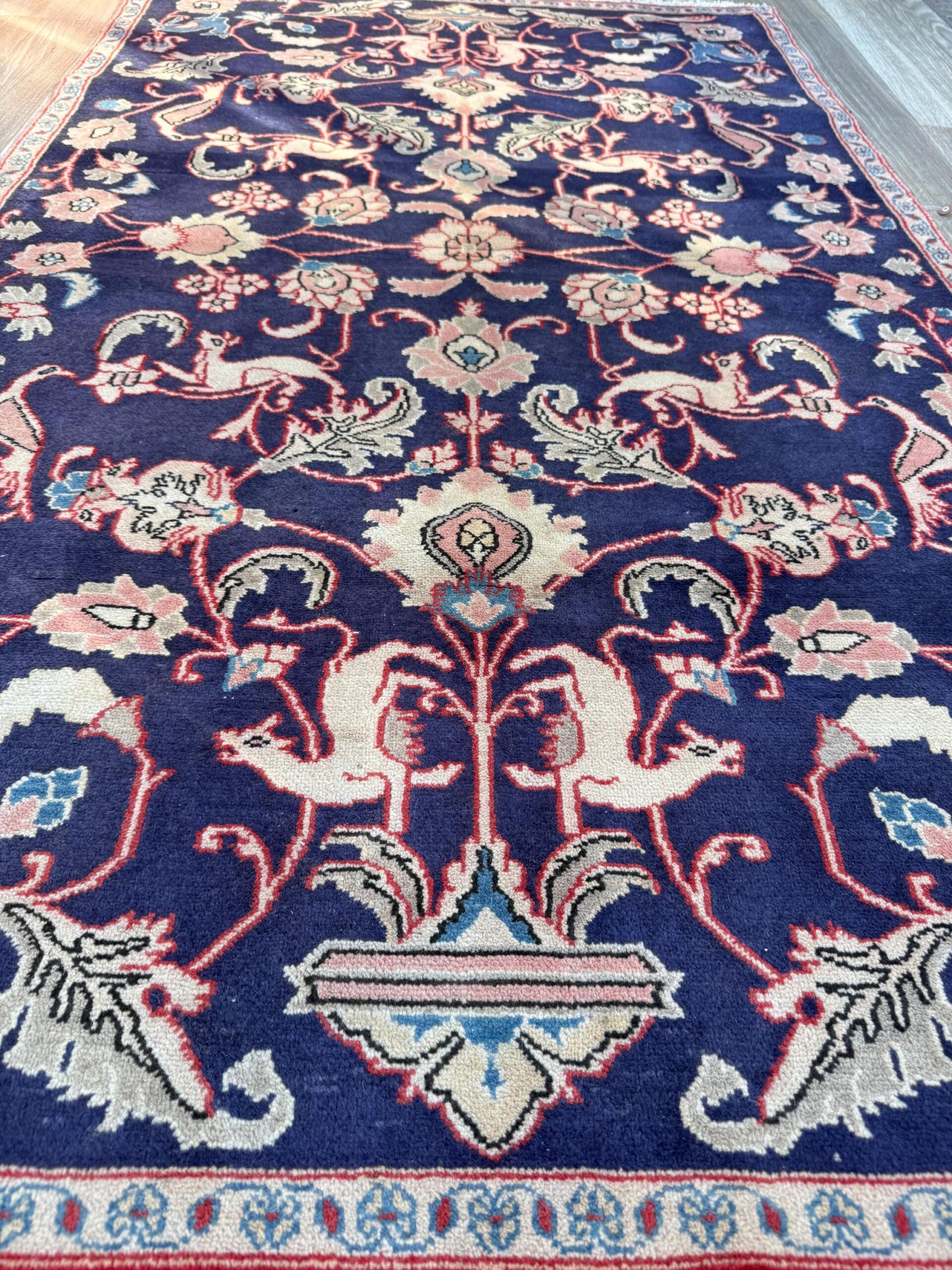 Vintage Turkish Pictorial Tree of Life Rug 3×6 ft Hand Knotted Wool Anatolian Bohemian Area Rug 1970s