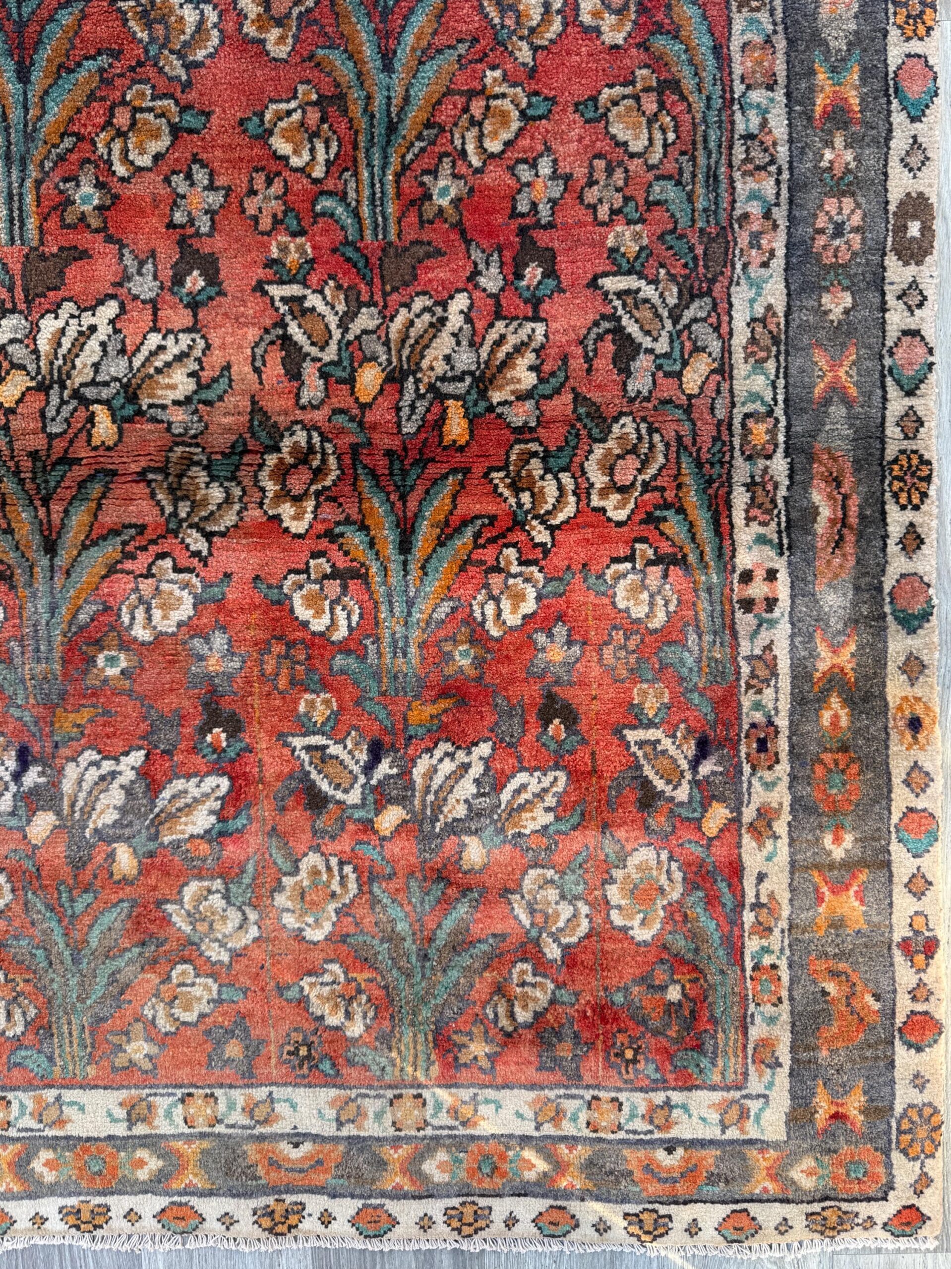 Vintage Turkish Rug 4×6 ft, Hand-Knotted Wool Floral Area Rug, Signed