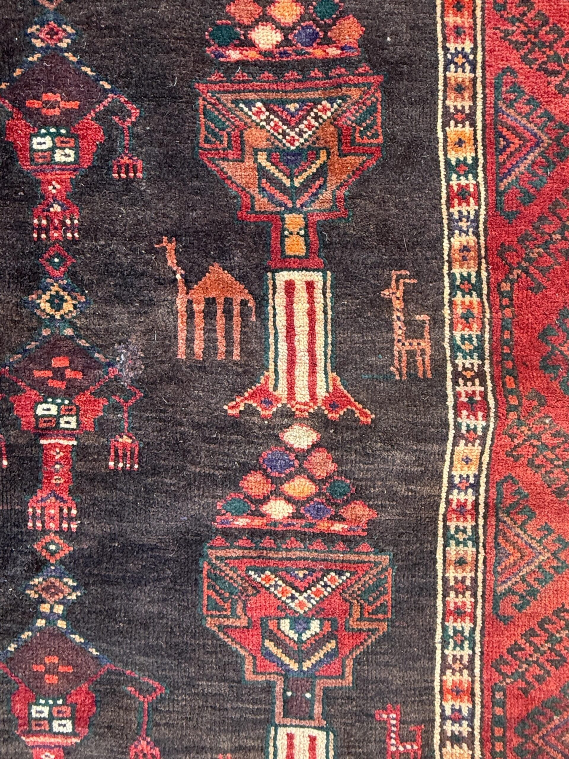 Vintage Turkish Tribal Rug 4×7 ft Hand Knotted Wool Anatolian Geometric Area Rug 1980s