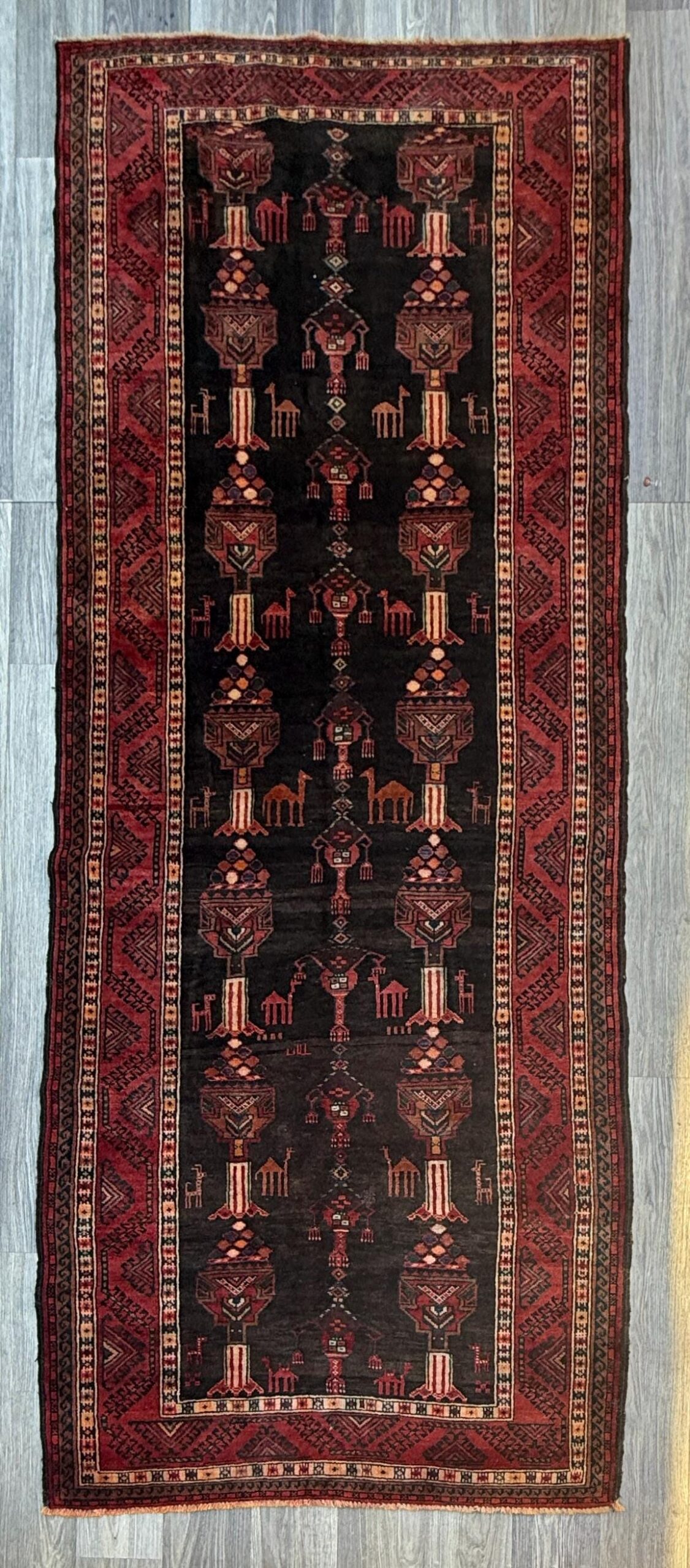Vintage Turkish Tribal Rug 4×7 ft Hand Knotted Wool Anatolian Geometric Area Rug 1980s