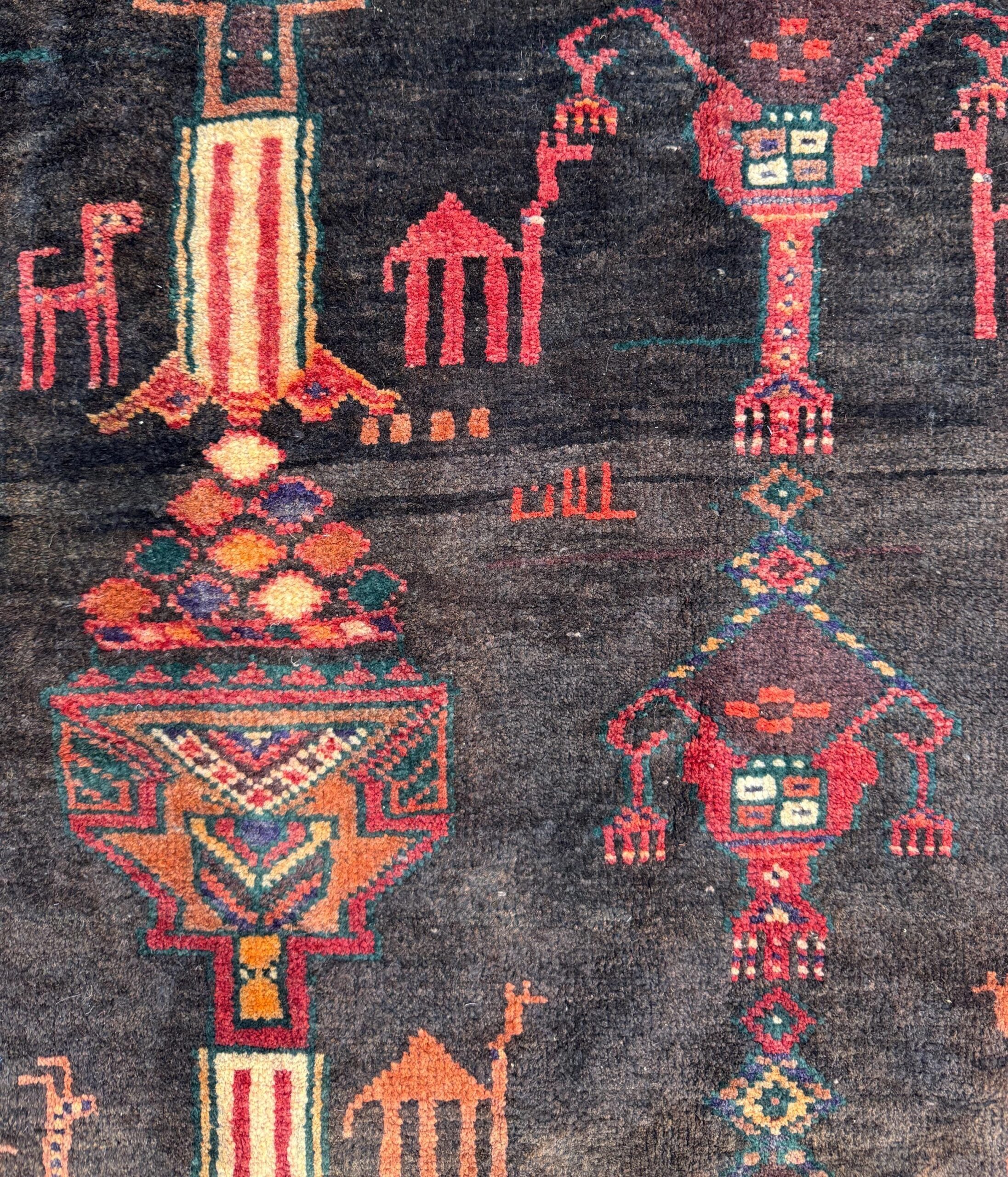 Vintage Turkish Tribal Rug 4×7 ft Hand Knotted Wool Anatolian Geometric Area Rug 1980s
