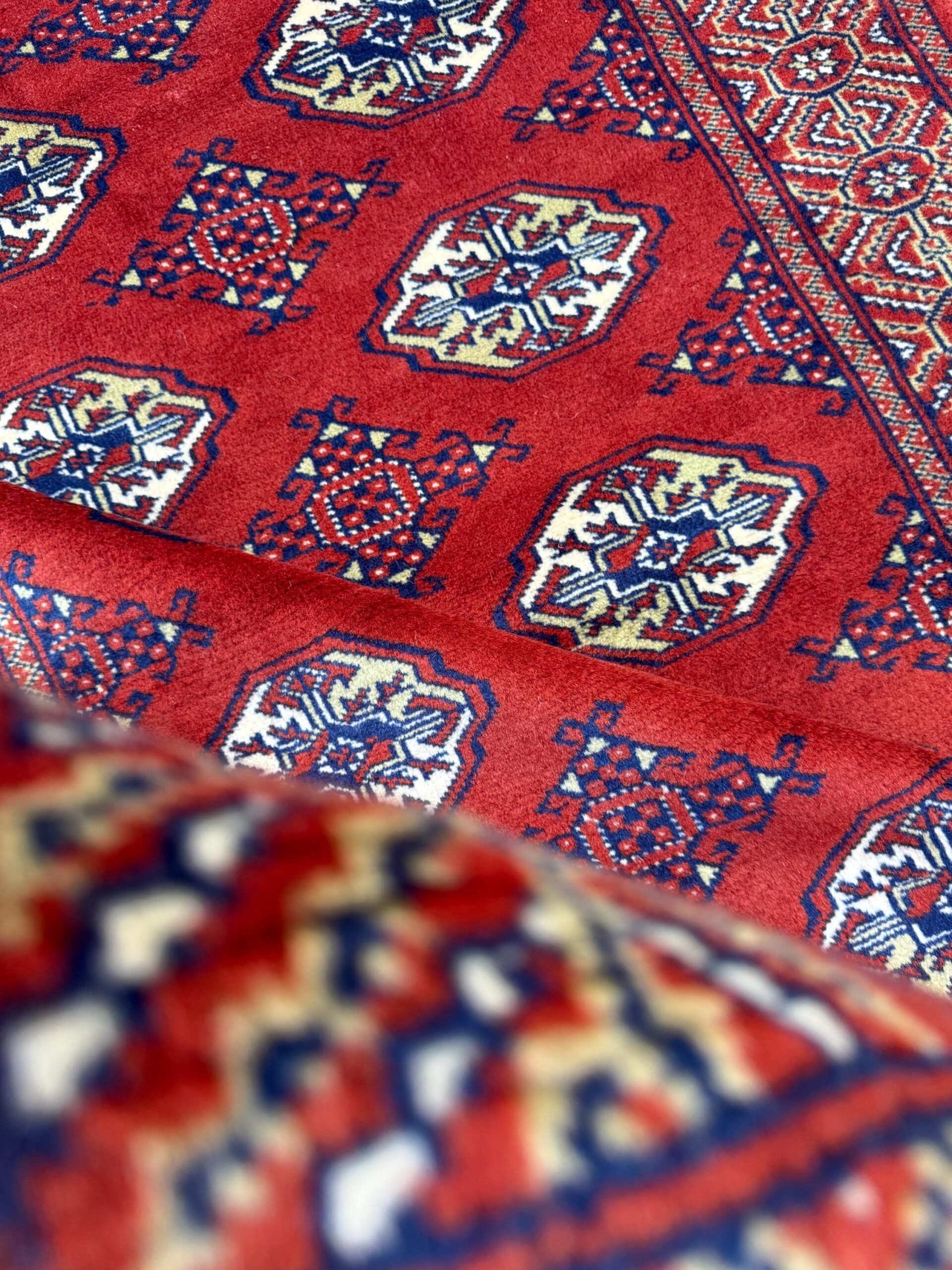 Vintage Pakistani Bokhara Rug 4×6 ft Hand Knotted Wool Red Jhaldar Area Rug