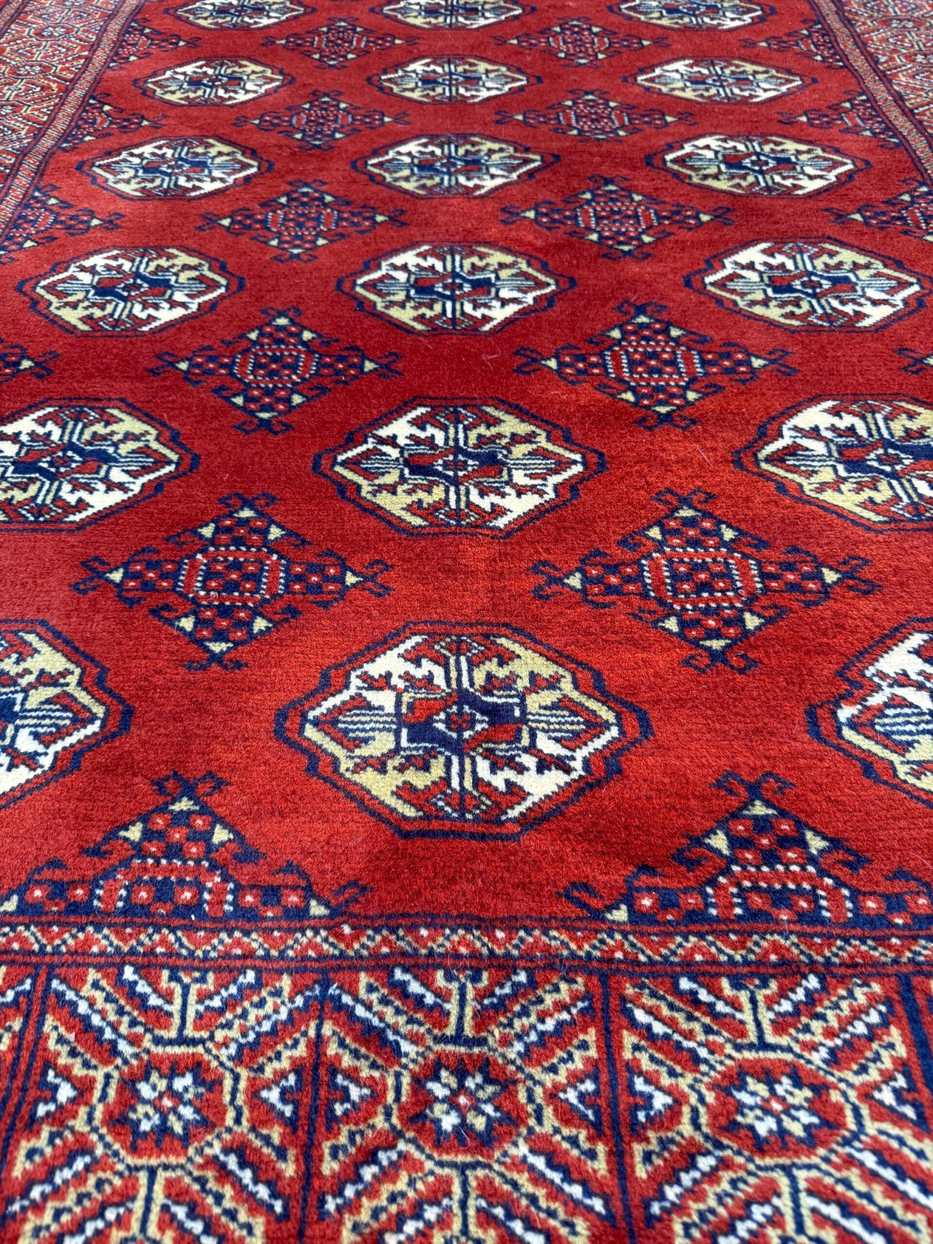 Vintage Pakistani Bokhara Rug 4×6 ft Hand Knotted Wool Red Jhaldar Area Rug
