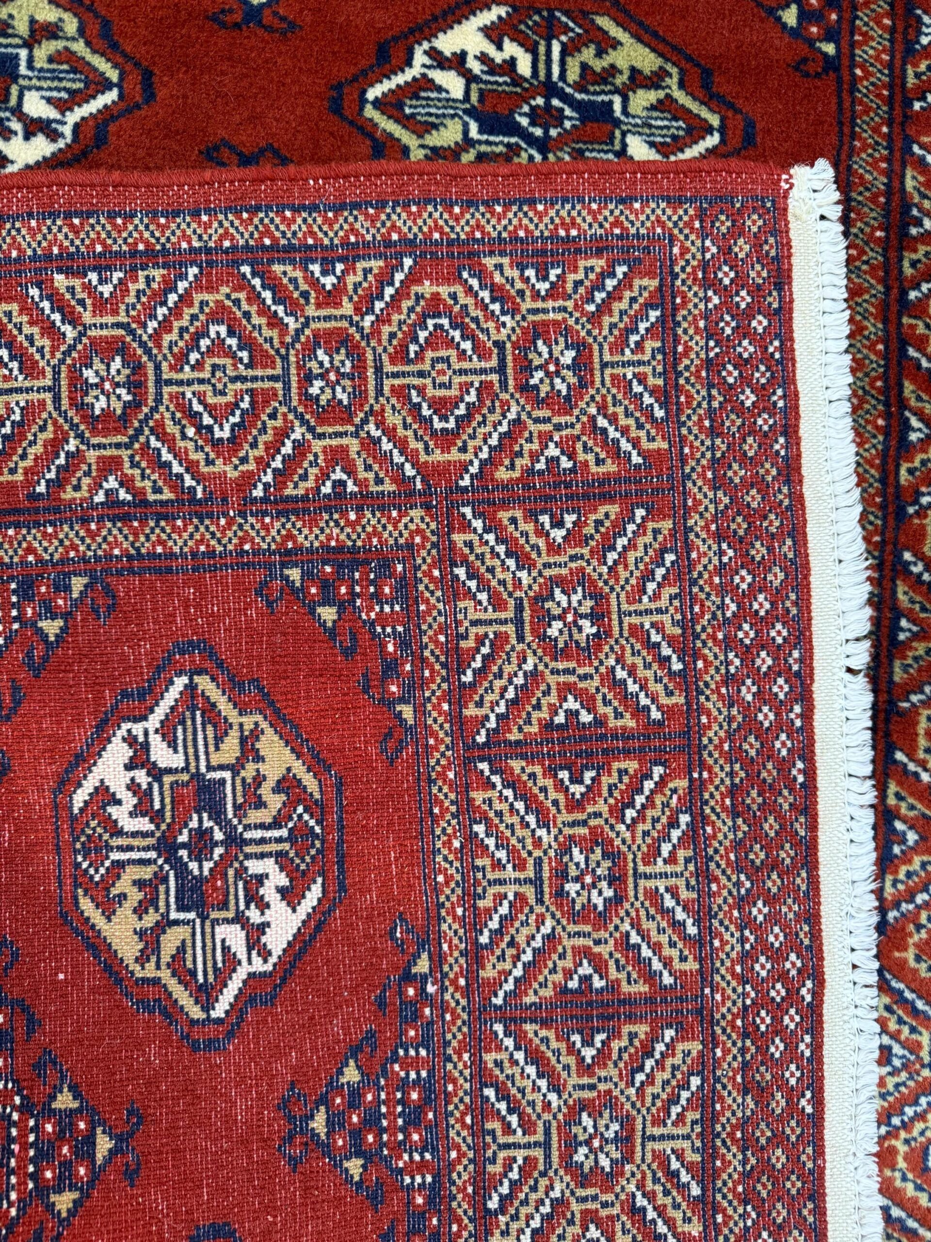 Vintage Pakistani Bokhara Rug 4×6 ft Hand Knotted Wool Red Jhaldar Area Rug