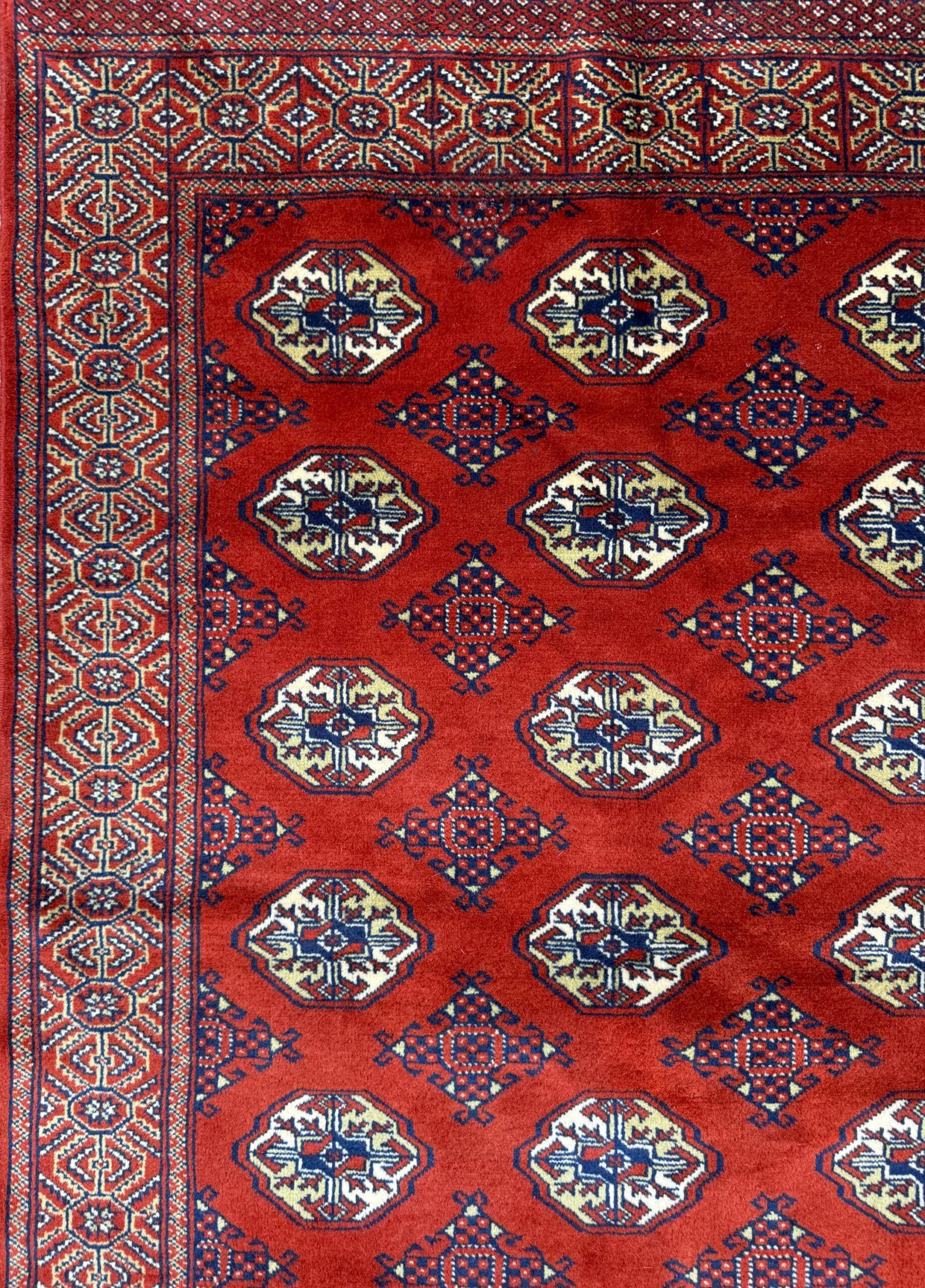 Vintage Pakistani Bokhara Rug 4×6 ft Hand Knotted Wool Red Jhaldar Area Rug