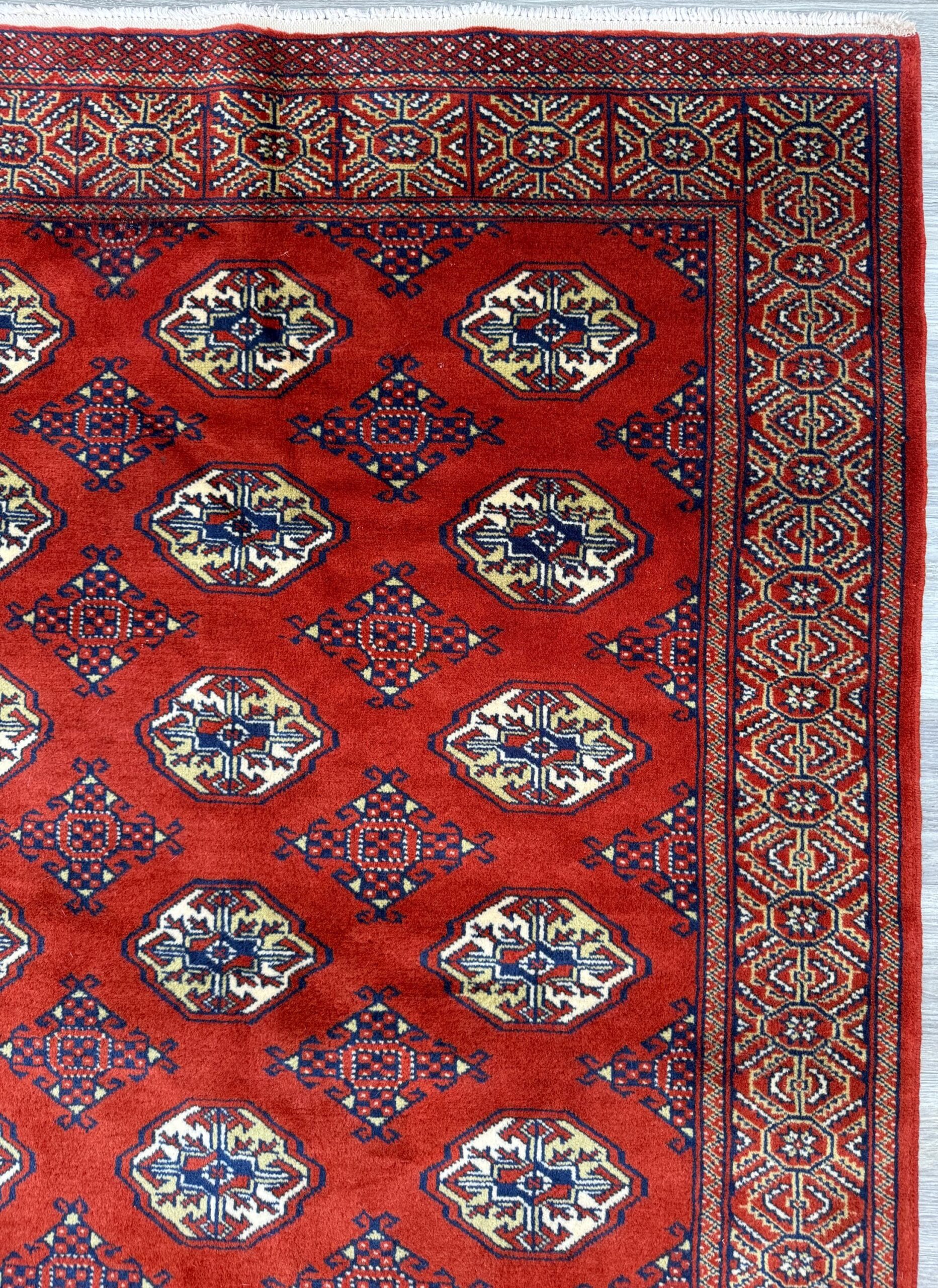 Vintage Pakistani Bokhara Rug 4×6 ft Hand Knotted Wool Red Jhaldar Area Rug