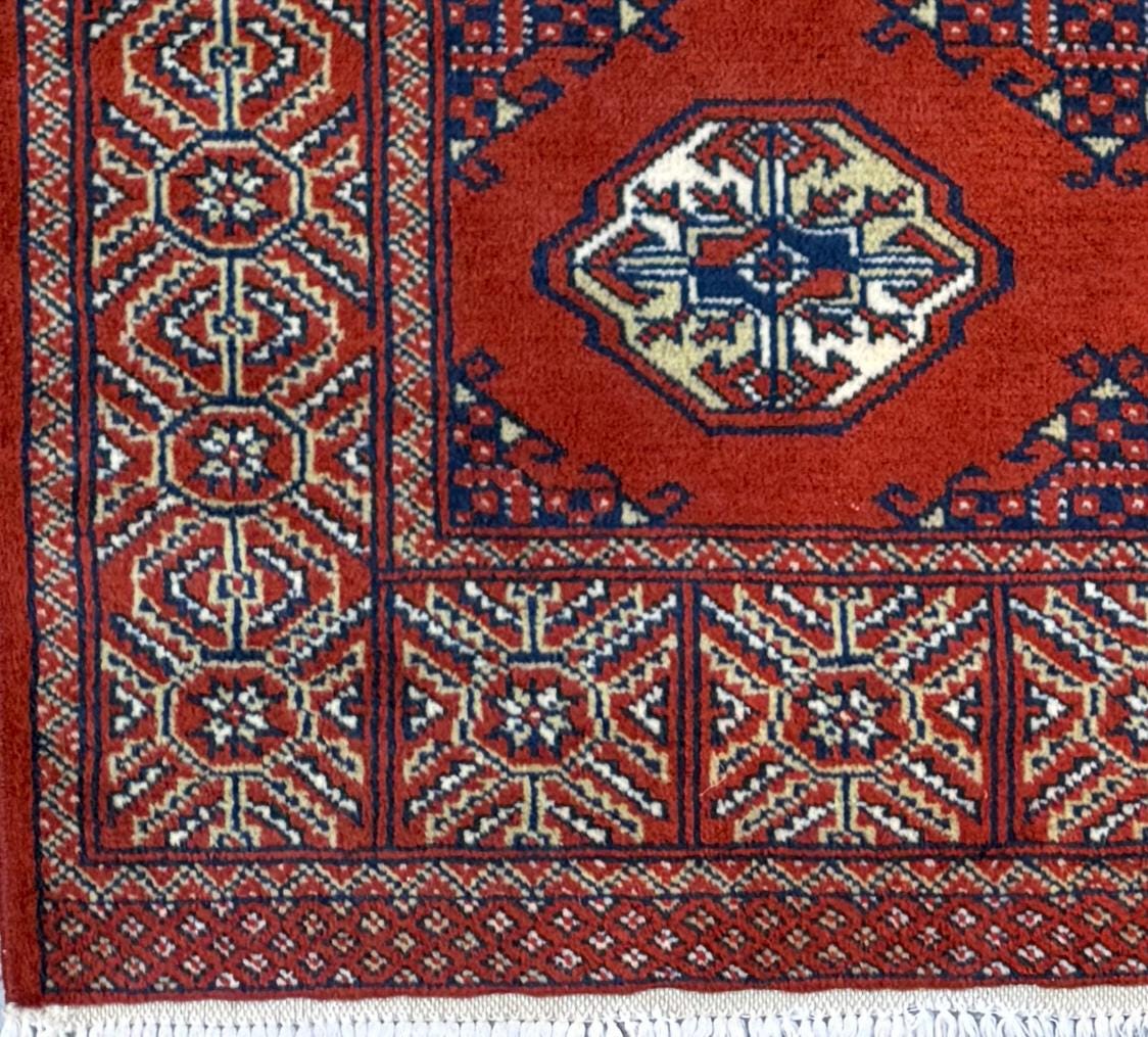 Vintage Pakistani Bokhara Rug 4×6 ft Hand Knotted Wool Red Jhaldar Area Rug