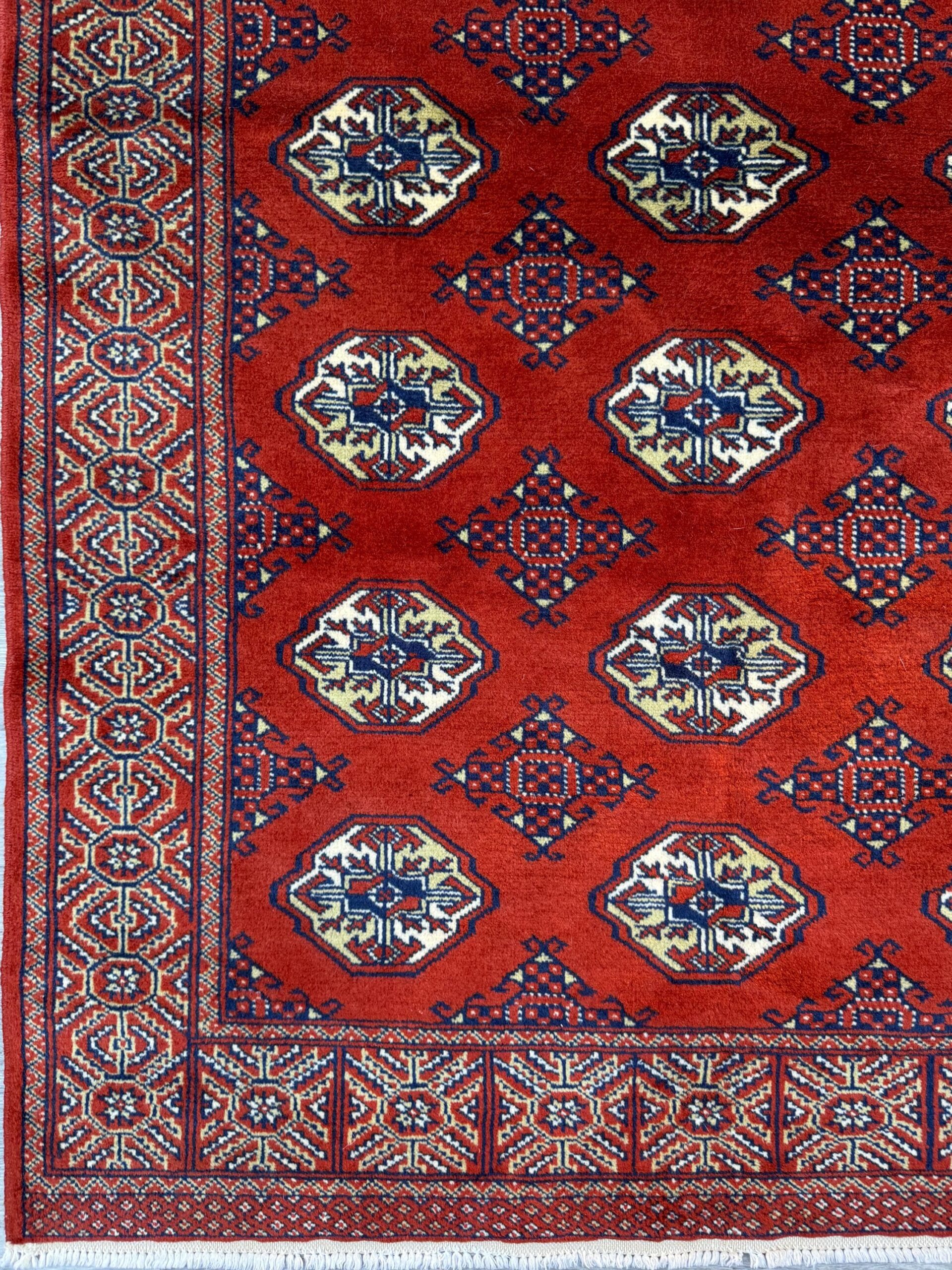 Vintage Pakistani Bokhara Rug 4×6 ft Hand Knotted Wool Red Jhaldar Area Rug