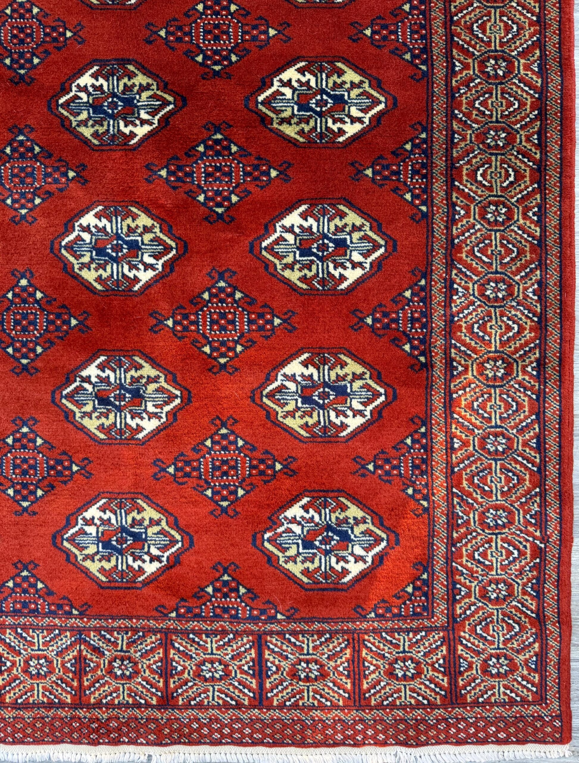 Vintage Pakistani Bokhara Rug 4×6 ft Hand Knotted Wool Red Jhaldar Area Rug