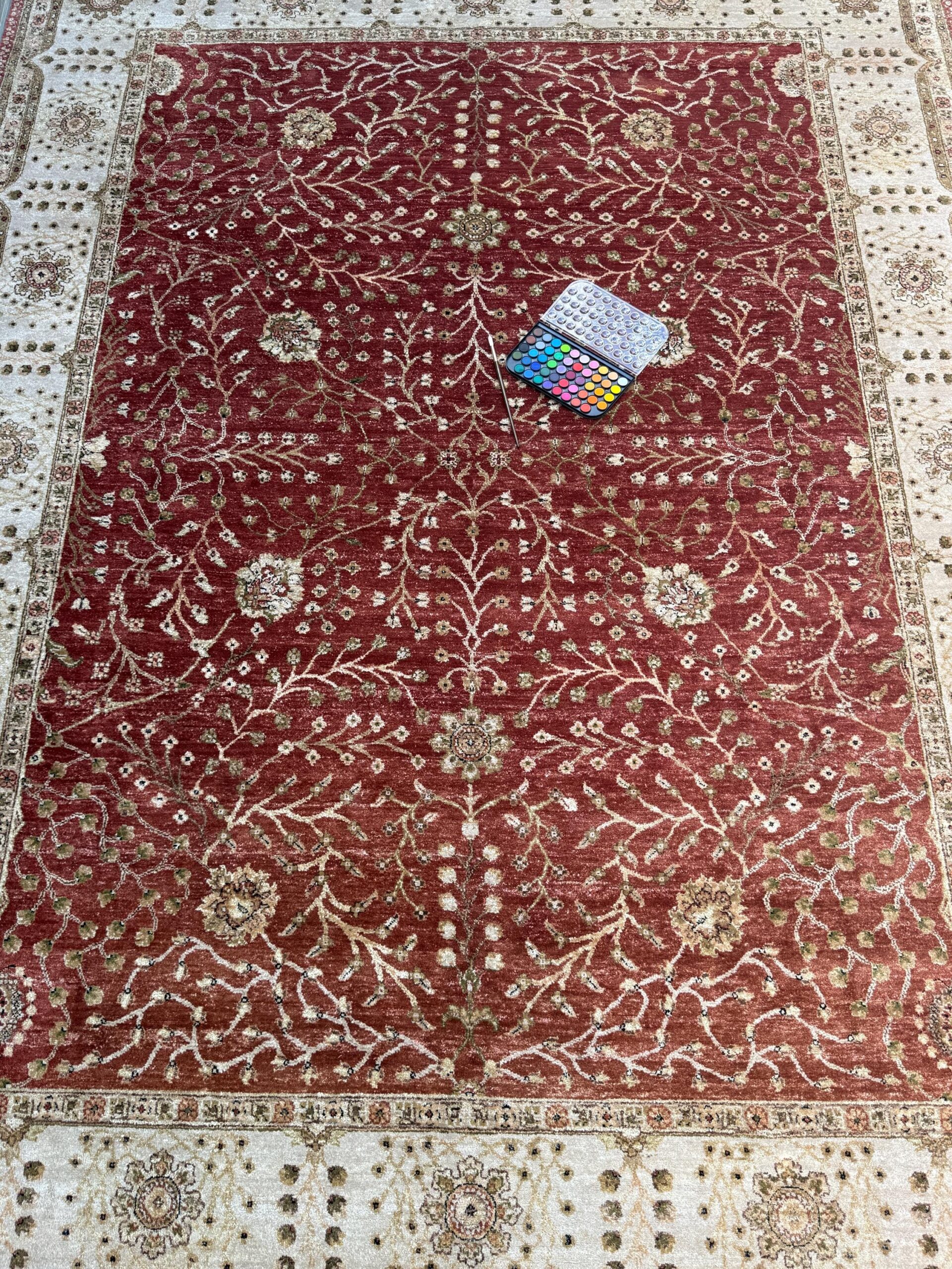 Vintage Oushak Rug 8×11 ft Hand Knotted Wool Large Turkish Area Rug 1980s