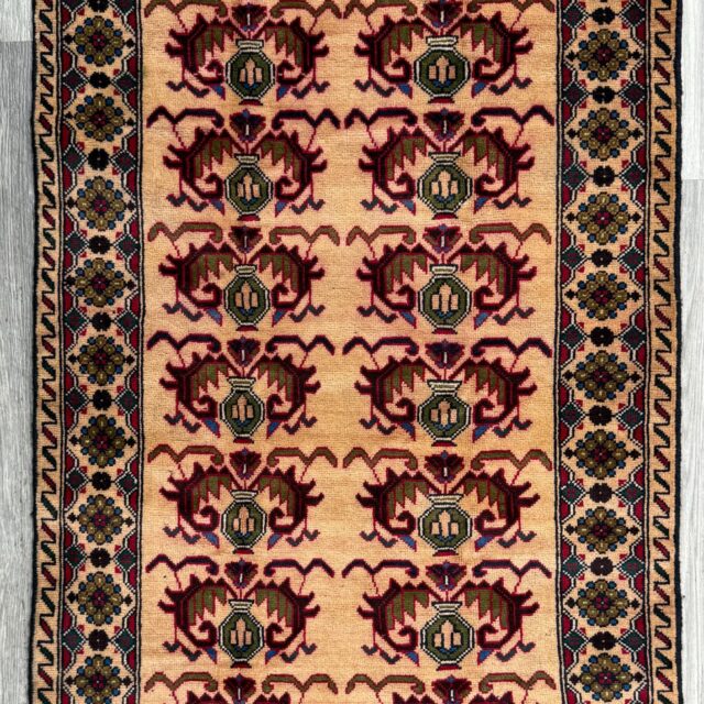 3×5 Vintage Afghan Wool Rug, Hand Knotted Turkmen Style