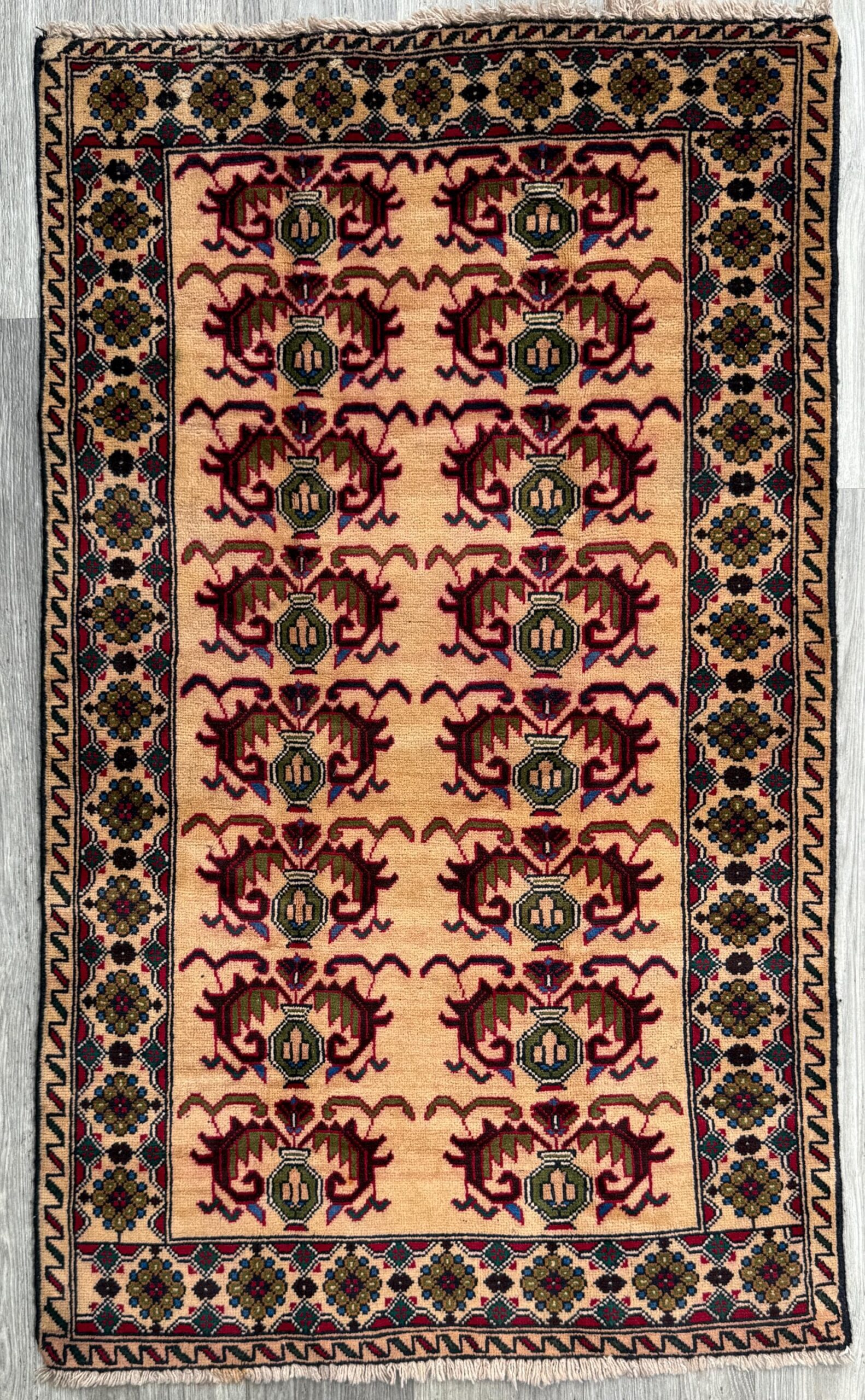 3×5 Vintage Afghan Wool Rug, Hand Knotted Turkmen Style