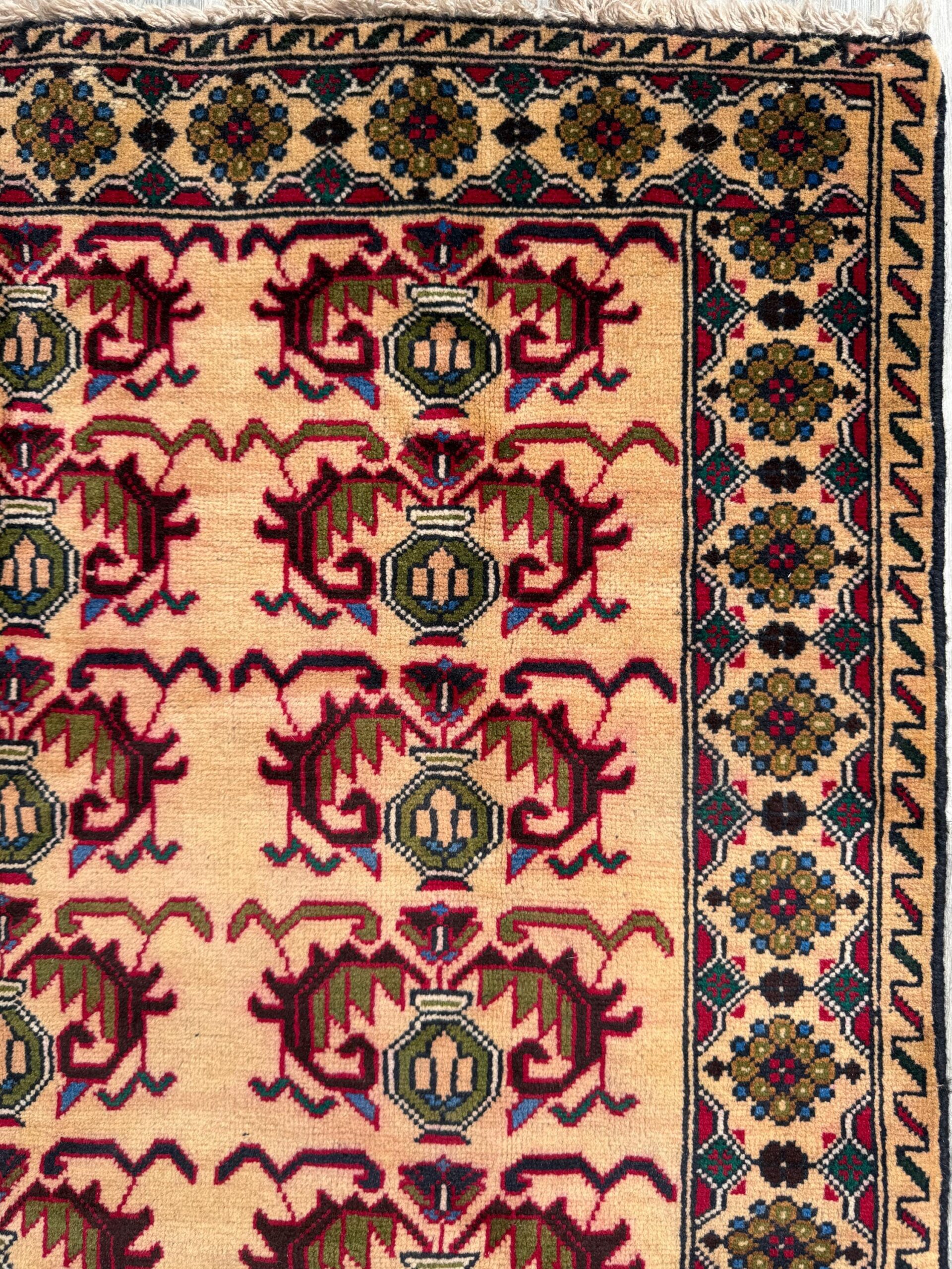 3×5 Vintage Afghan Wool Rug, Hand Knotted Turkmen Style