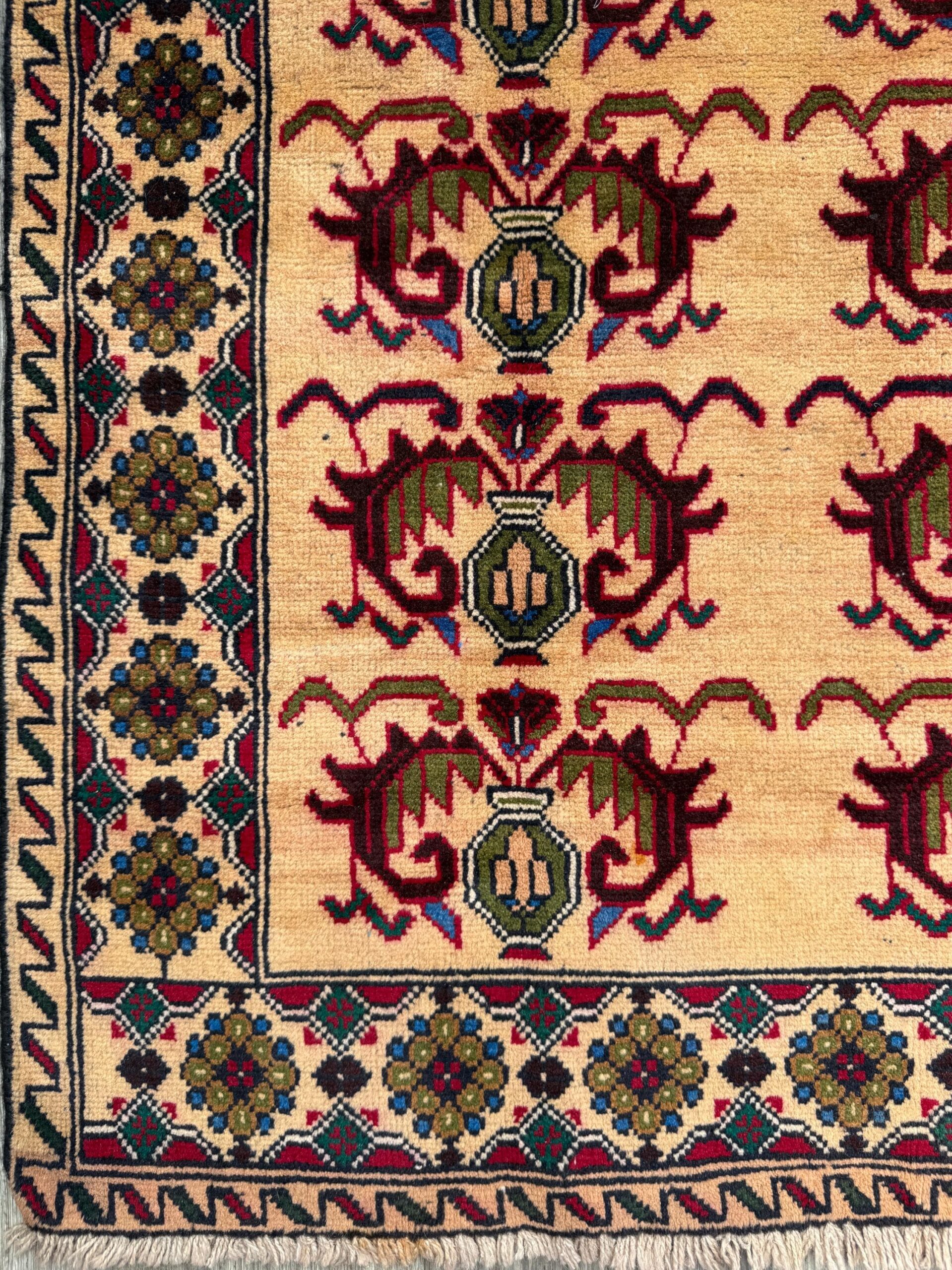 3×5 Vintage Afghan Wool Rug, Hand Knotted Turkmen Style