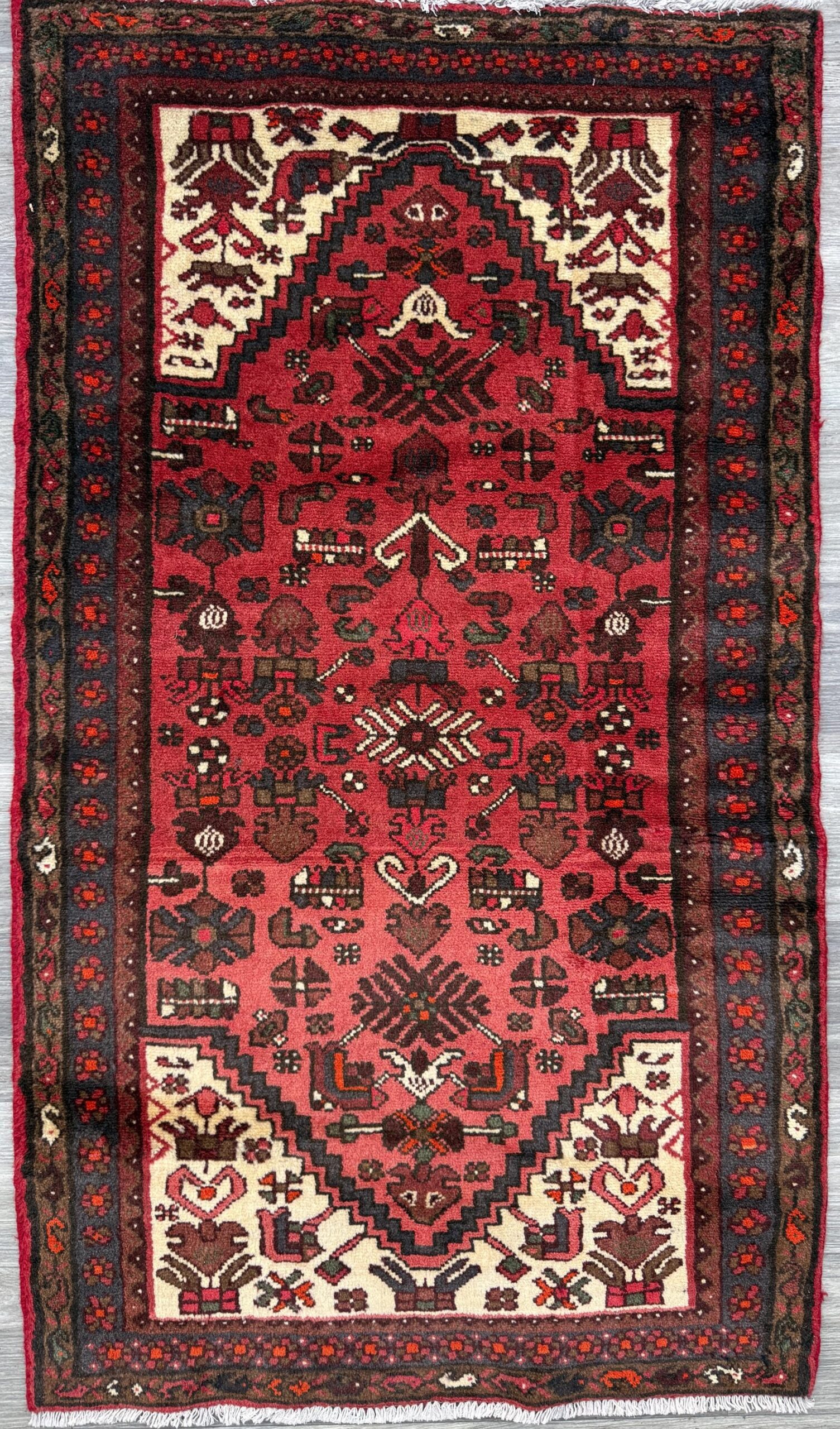 Vintage Turkish Anatolian Rug 3×5 ft Hand Knotted Wool Tribal Geometric Rug 1960s